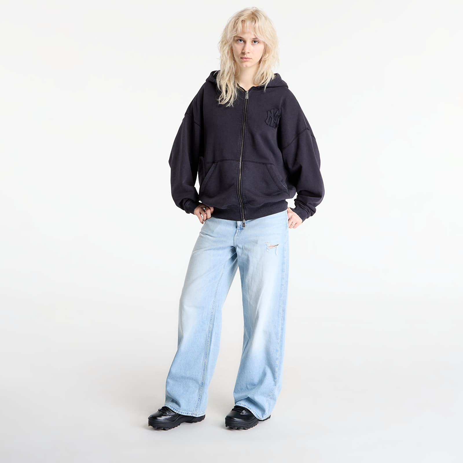 Puloverji New Era MLB Washed Fz Hoodie New York Yankees UNISEX Black