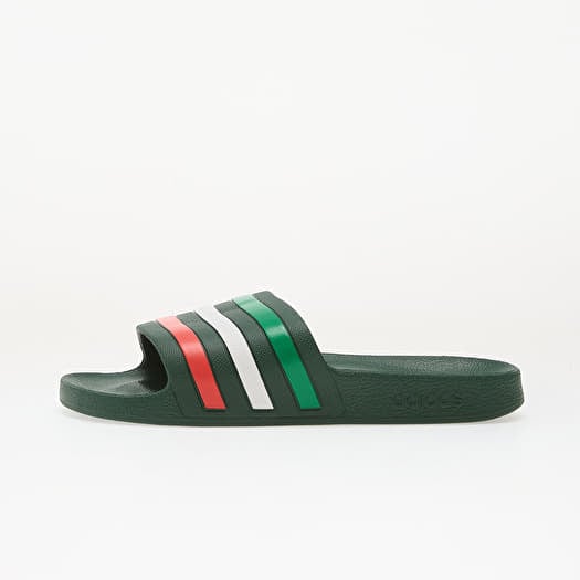 adidas Adilette Aqua Slides Team Dark Green/ Ftwr White/ Bright Red