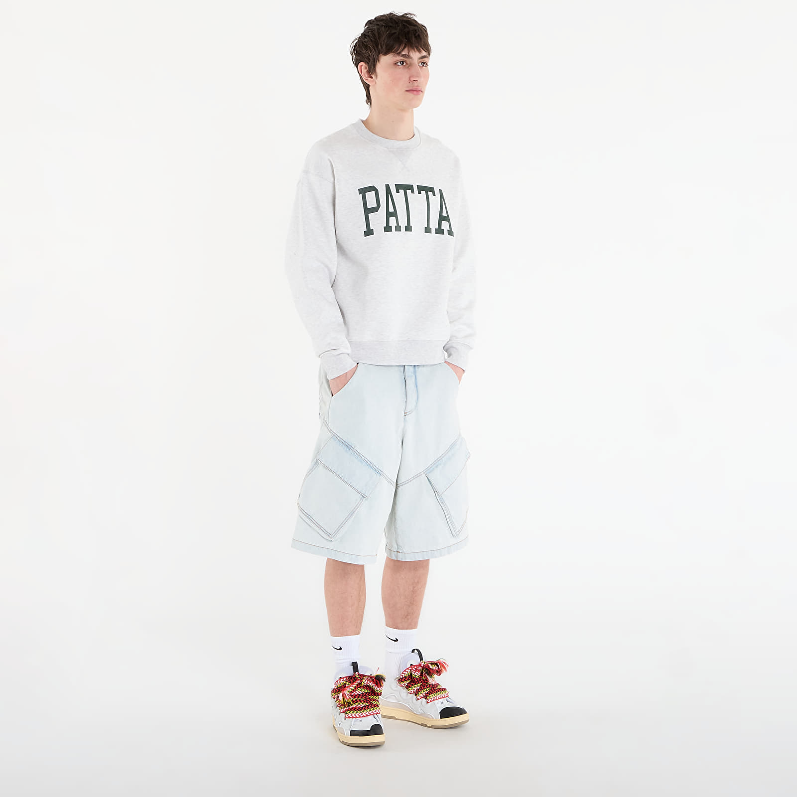 Mikiny Patta Arc Logo Crewneck Sweater UNISEX Light Melange Grey