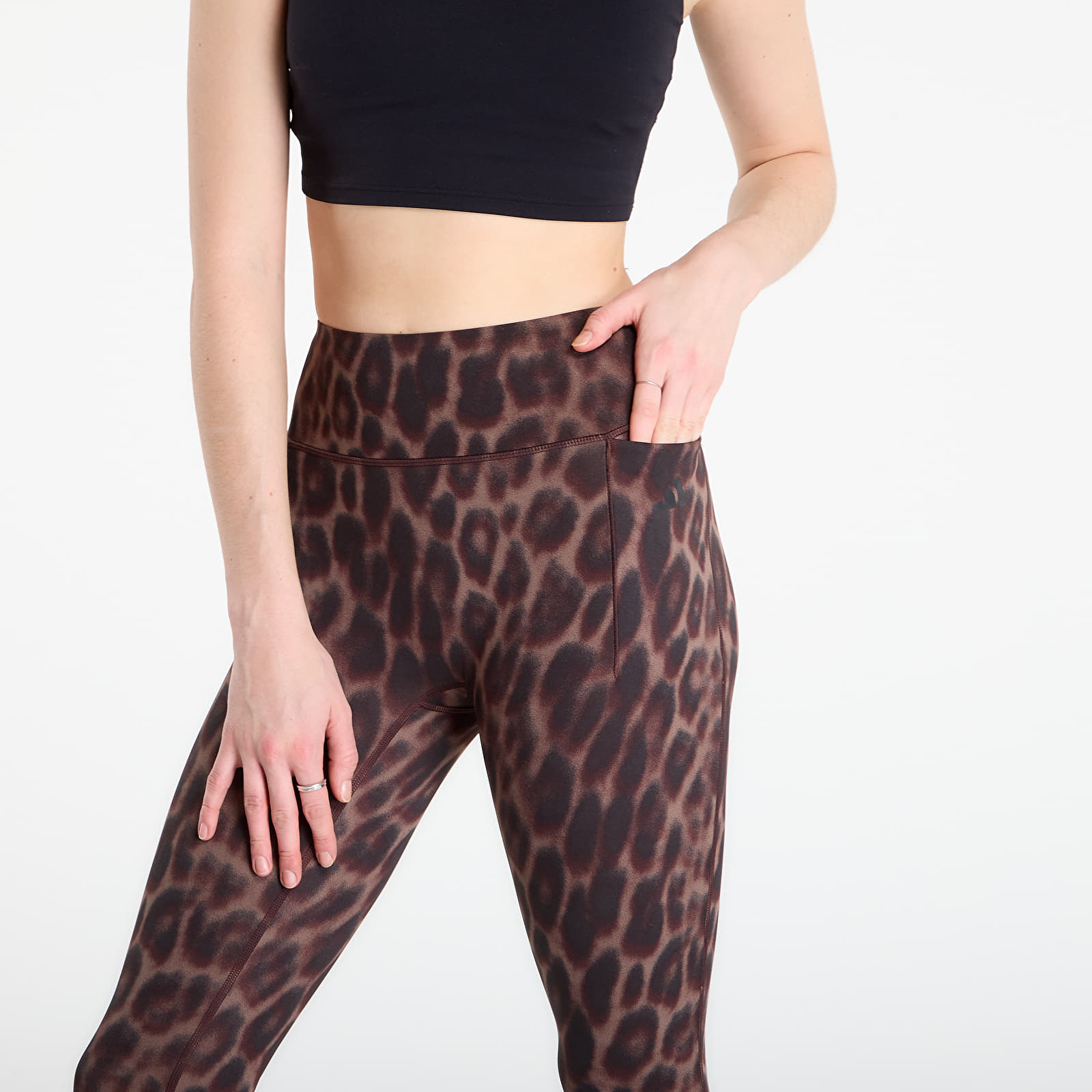 Leggings de mulher adidas Optime Power Leopard 7/8 Leggings Black/ Almost Yellow