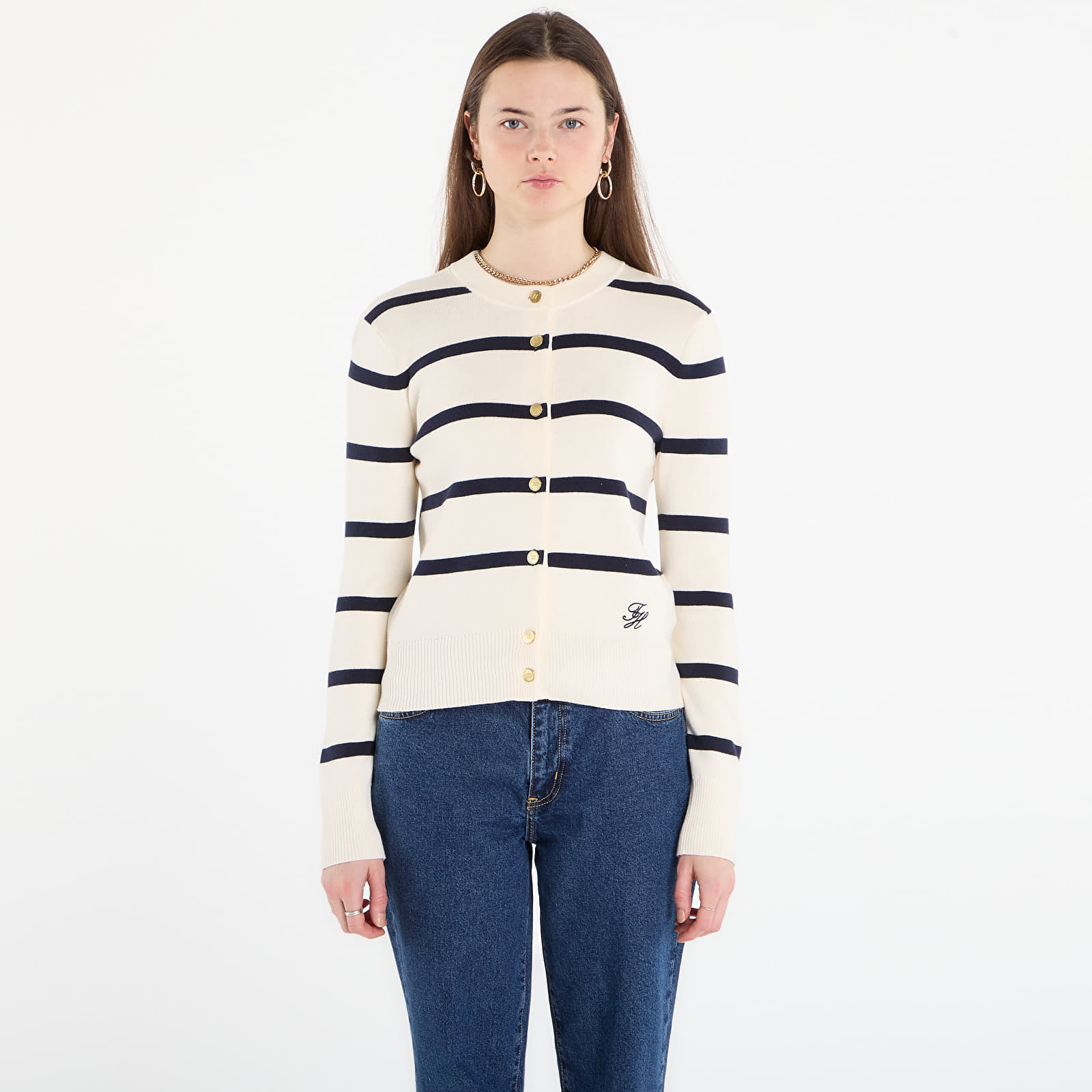 Пуловер Tommy Hilfiger Co Full Needle Crewneck Cardigan Big Stp Calico/ Dark Navy M
