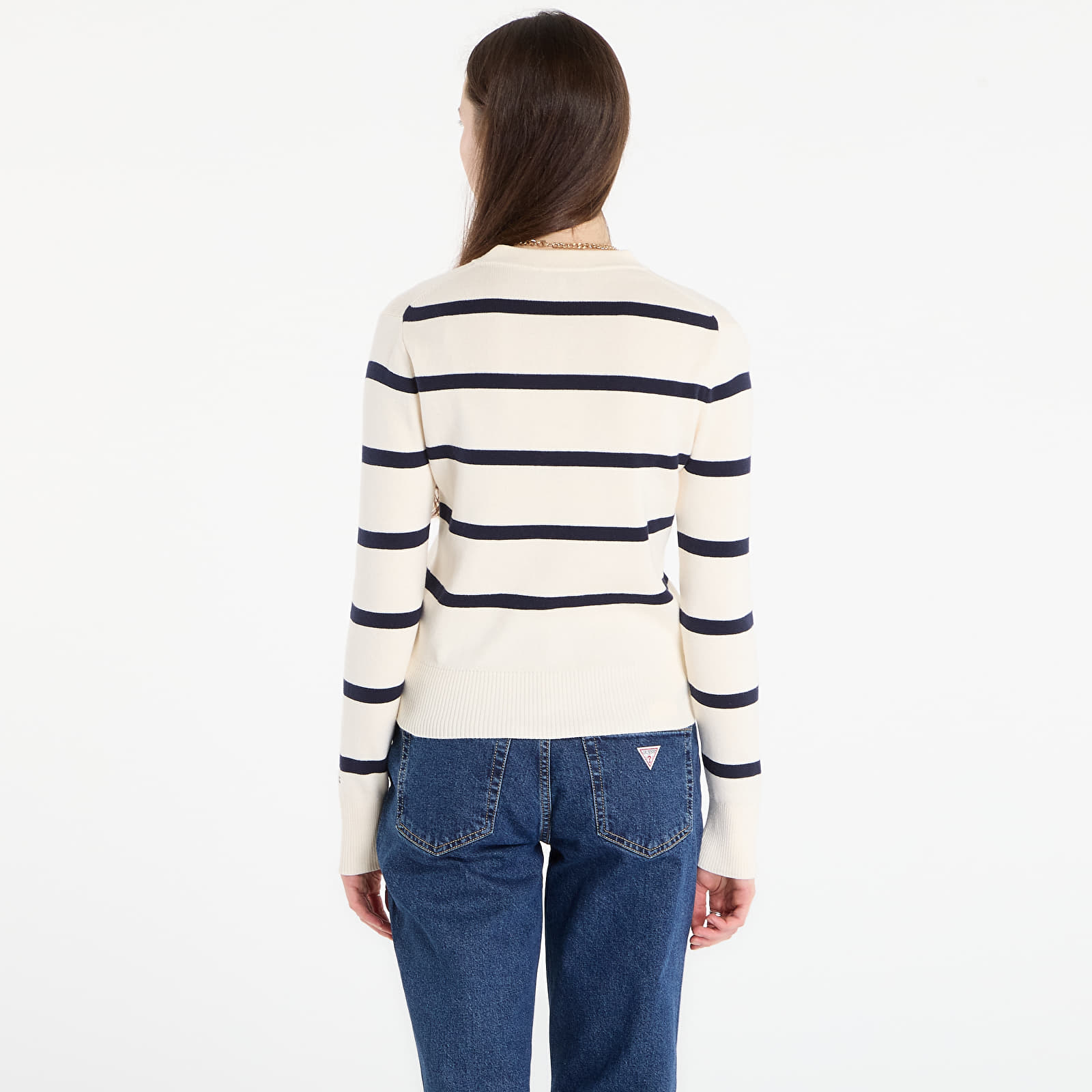 Tröjor för kvinnor Tommy Hilfiger Co Full Needle Crewneck Cardigan Big Stp Calico/ Dark Navy