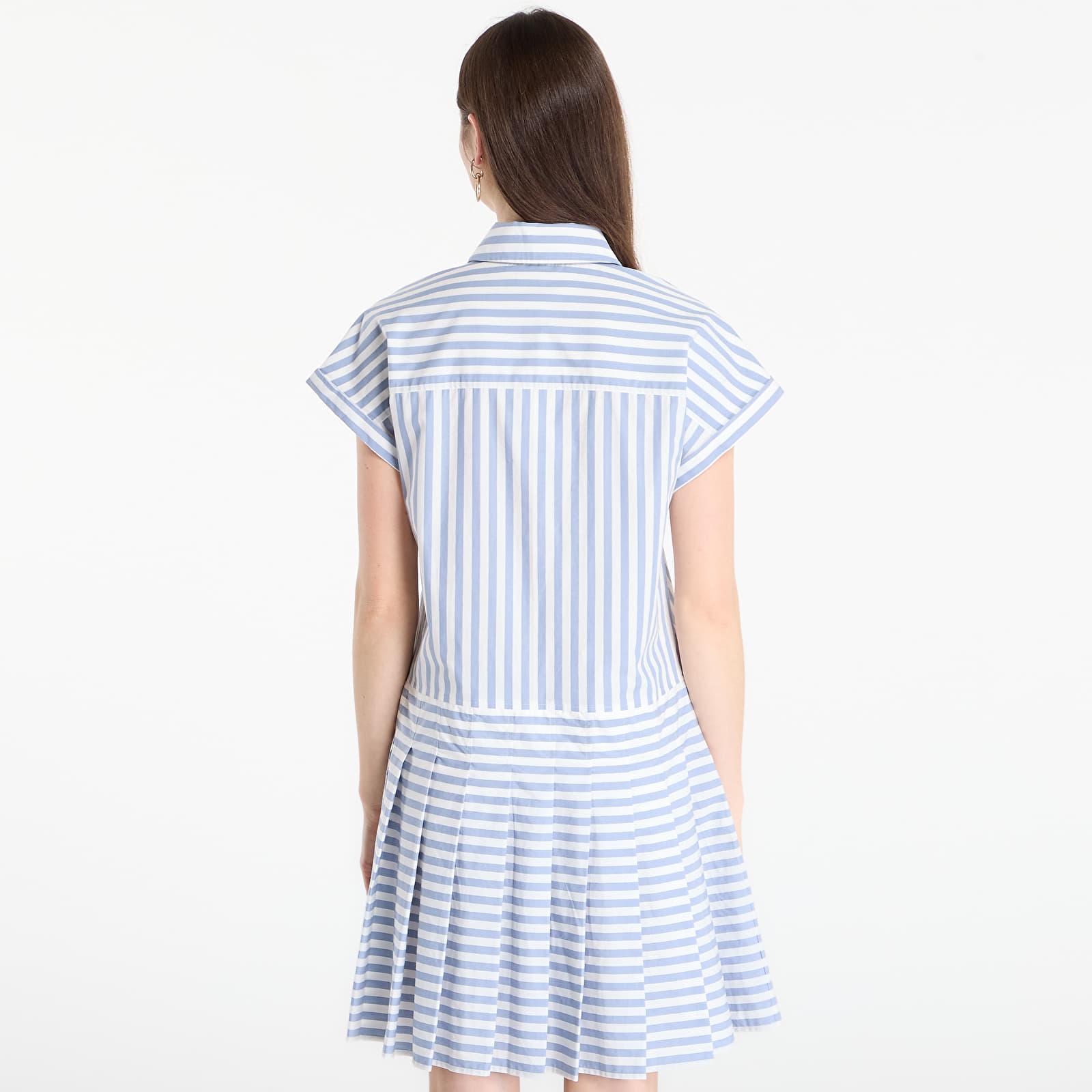 Dámske šaty Tommy Hilfiger Poplin Pleated Short Ss Dress White Banker Stp Ecru Brisk Blue