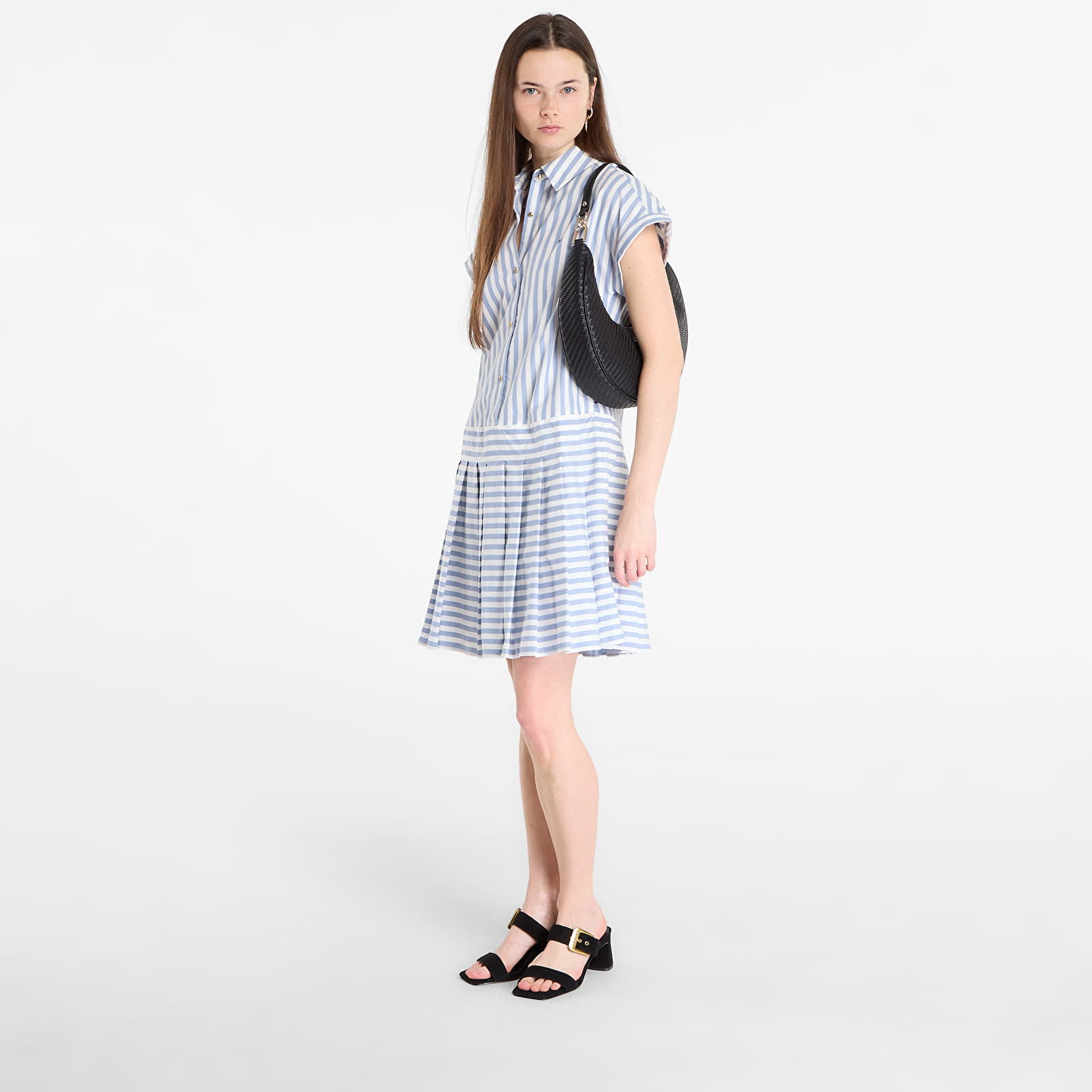 Dámske šaty Tommy Hilfiger Poplin Pleated Short Ss Dress White Banker Stp Ecru Brisk Blue