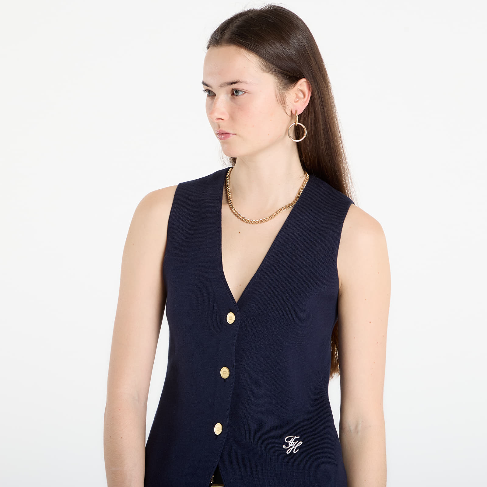 Westen - Frauen Tommy Hilfiger Co Full Needle Slim Vest Navy