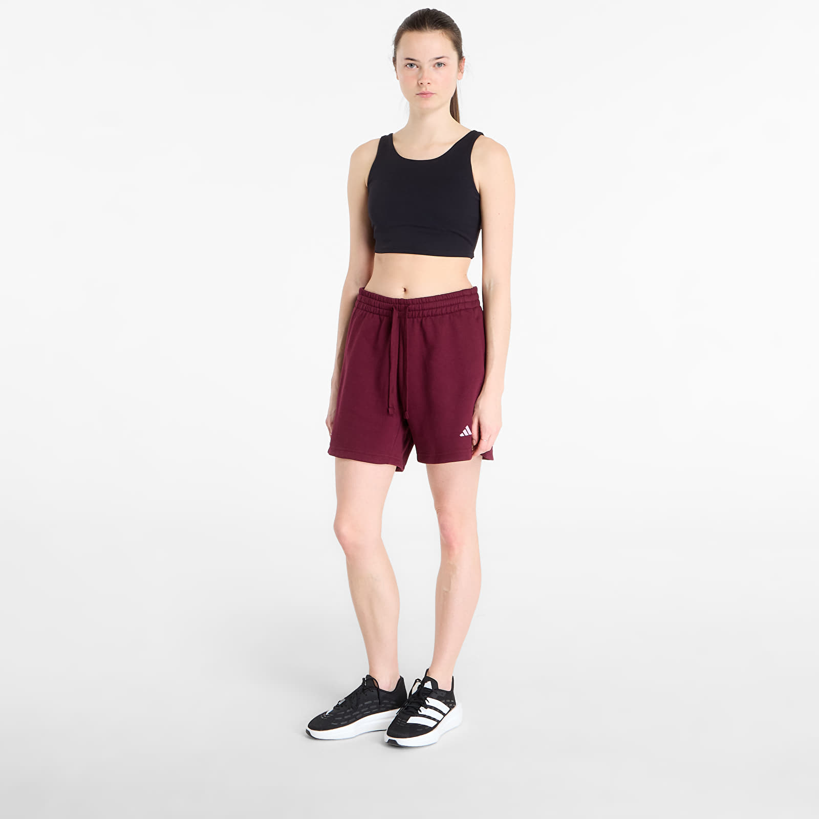 Women's shorts adidas 3 Stripes Studio Fleece Loose Shorts Maroon