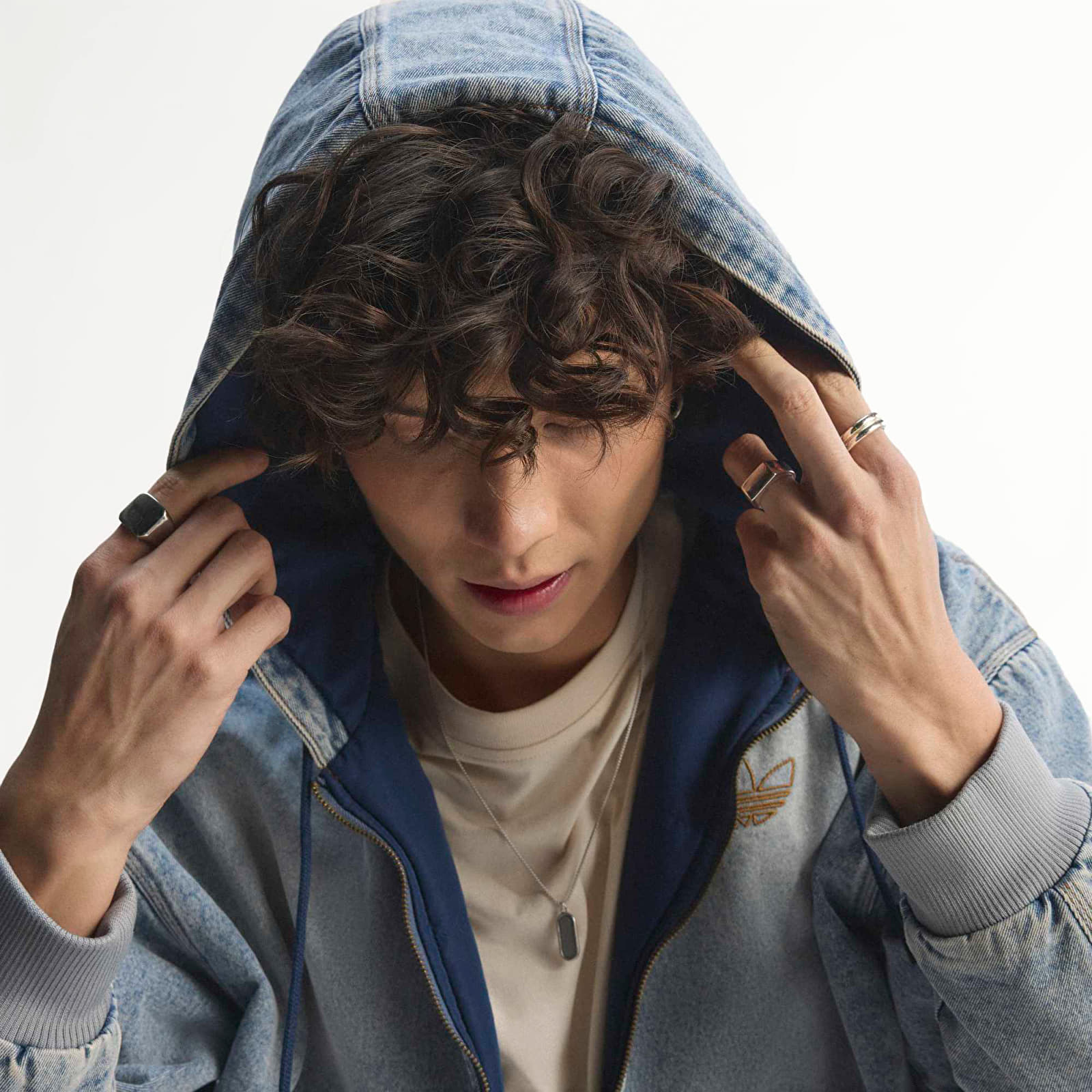 Mikiny adidas Denim Padded Jacket Indigo Denim