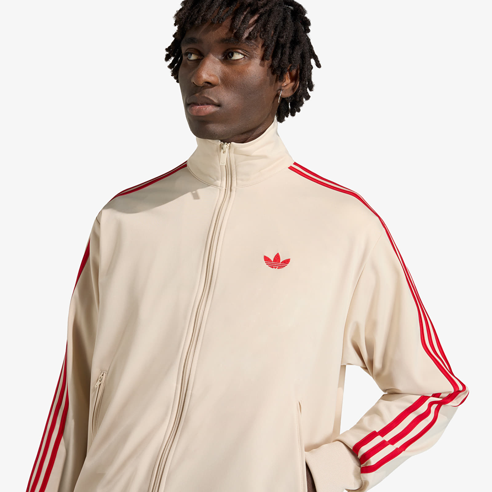Sudaderas con capucha para hombre adidas Firebird Track Top Crystal Linen/ Better Scarlet