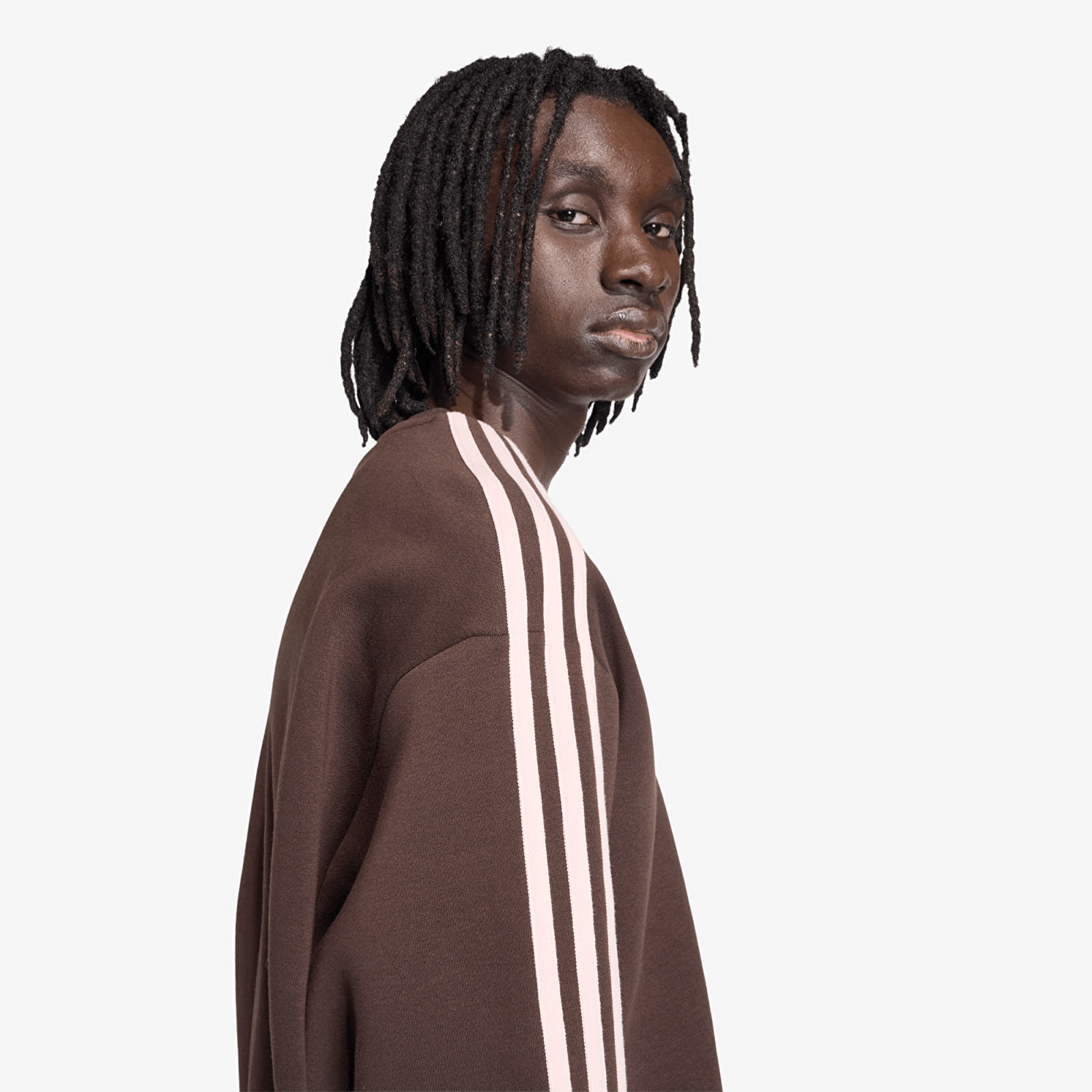 Pánské mikiny adidas Adicolor 3-Stripes Oversized Crewneck Aurora Coffee/ Sandy Pink