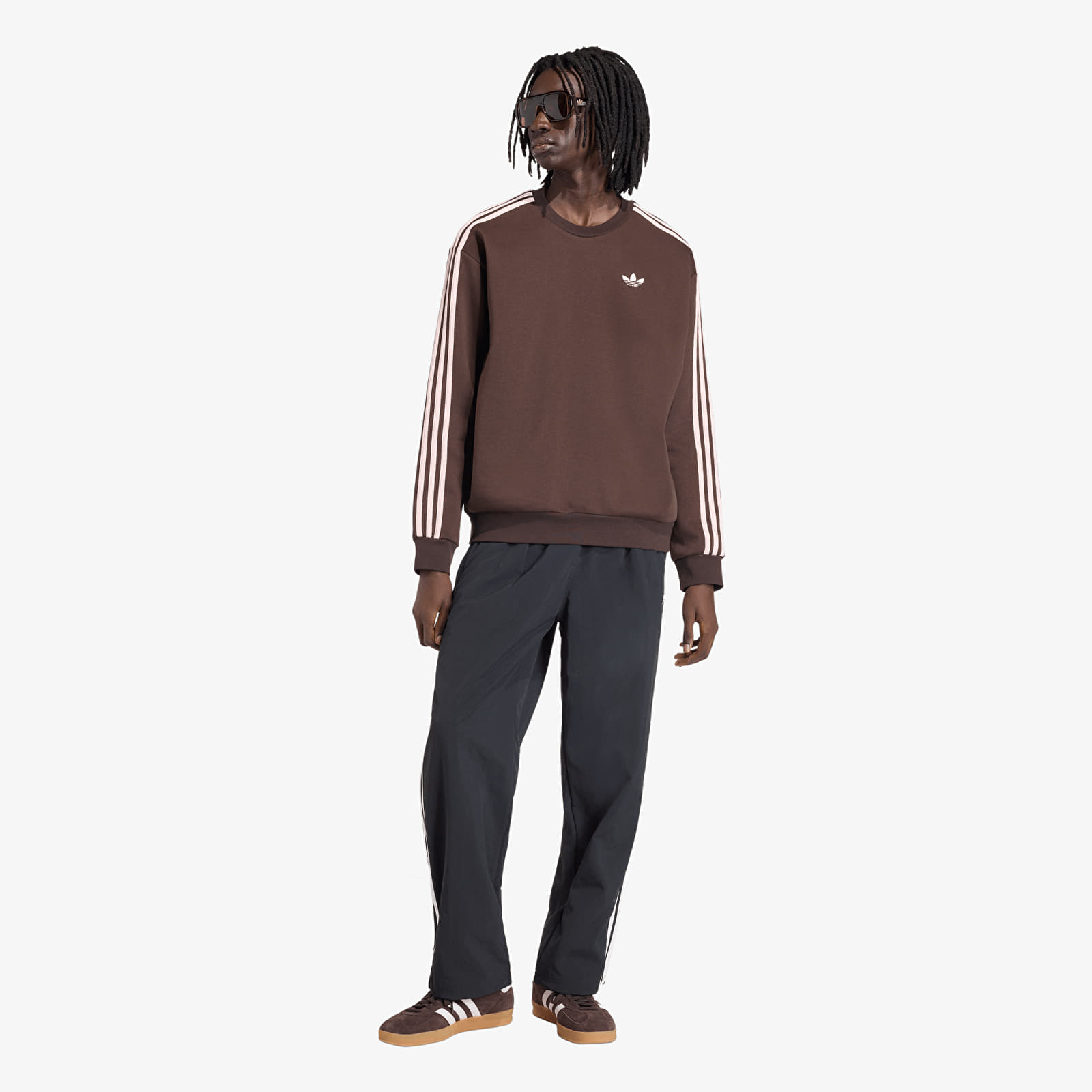 Pánské mikiny adidas Adicolor 3-Stripes Oversized Crewneck Aurora Coffee/ Sandy Pink