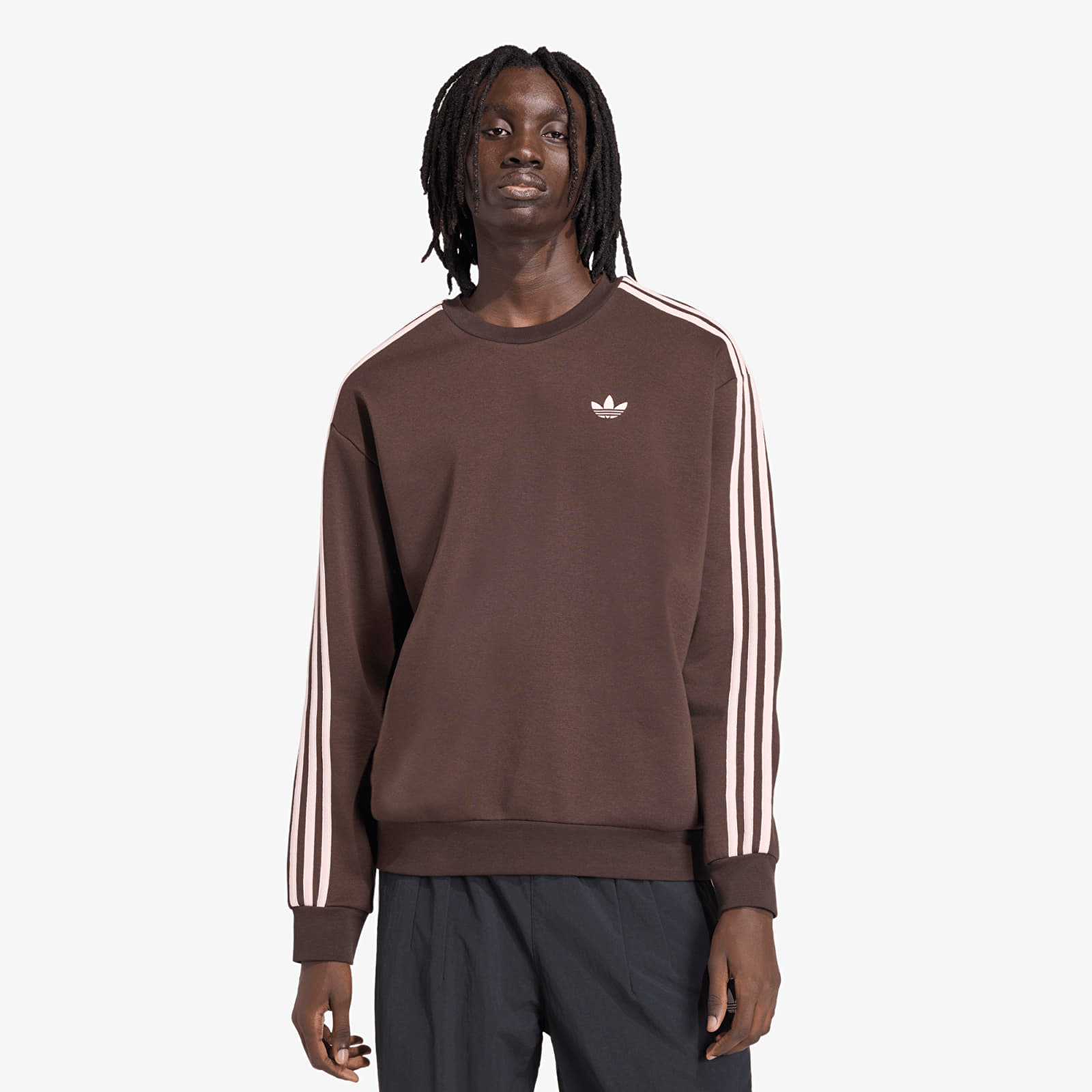 Pánské mikiny adidas Adicolor 3-Stripes Oversized Crewneck Aurora Coffee/ Sandy Pink