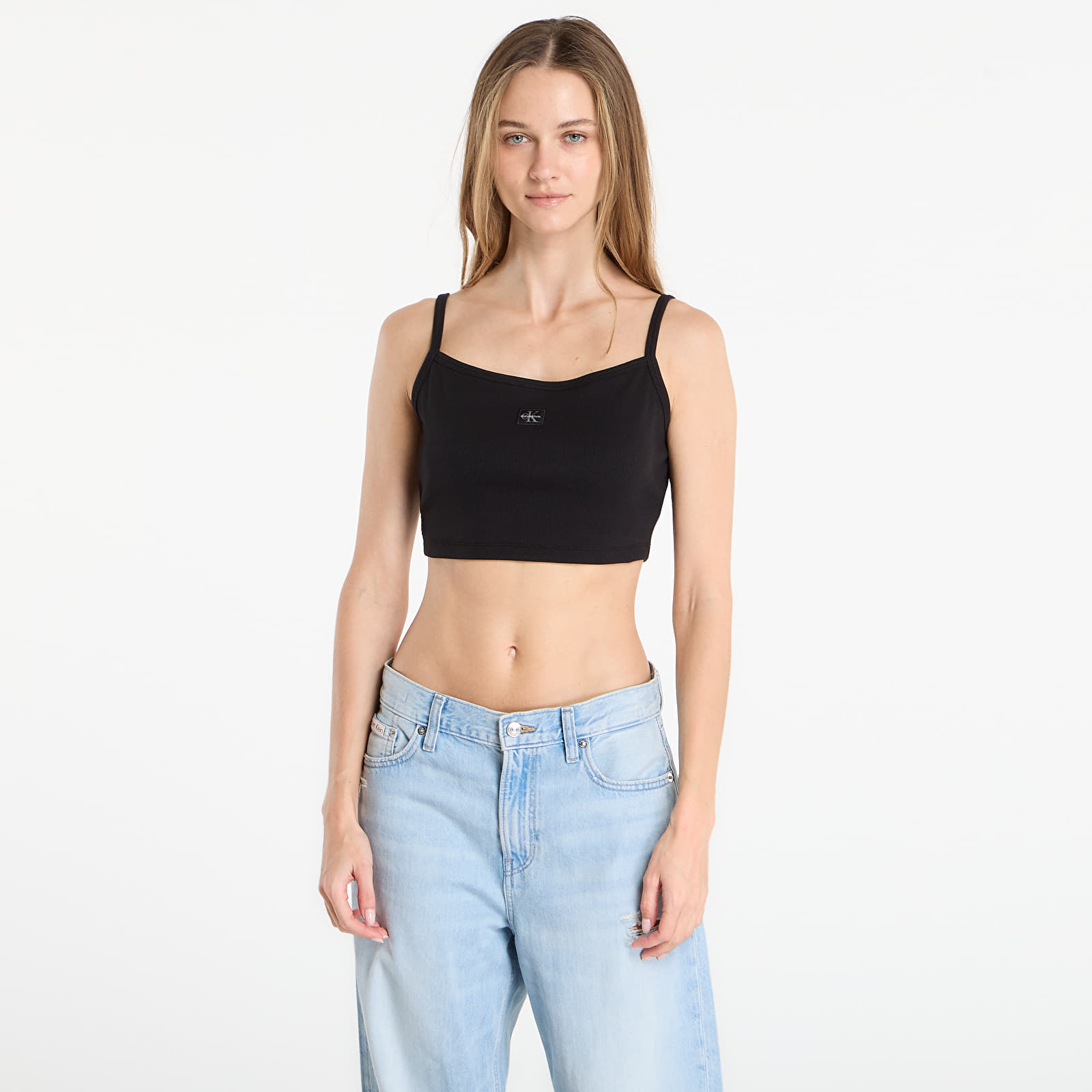 Top donna Calvin Klein Jeans Sl Woven Label 2X2 B Black