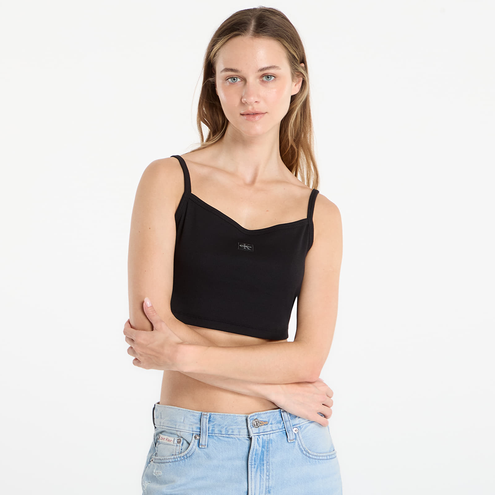 Top donna Calvin Klein Jeans Sl Woven Label 2X2 B Black