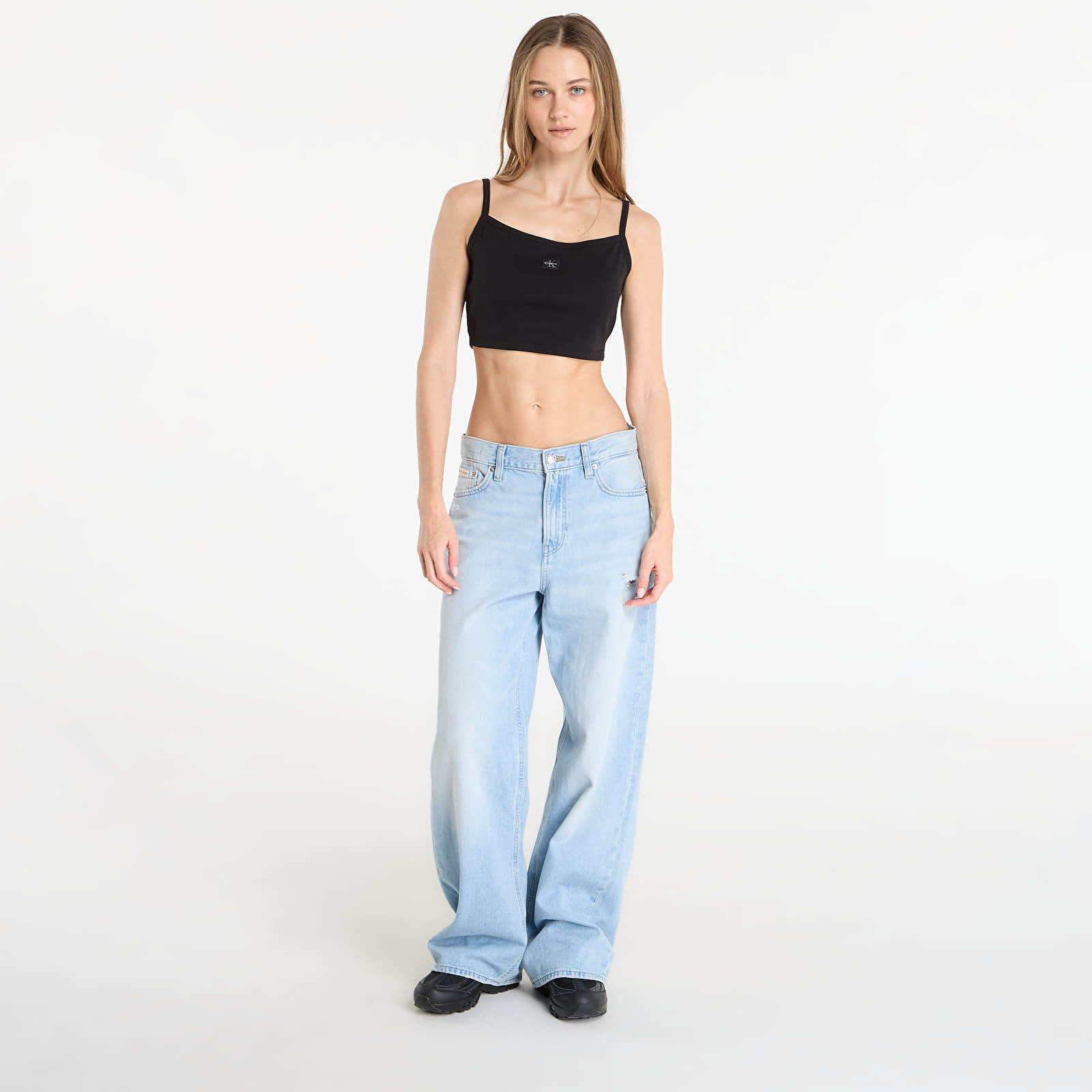 Top donna Calvin Klein Jeans Sl Woven Label 2X2 B Black