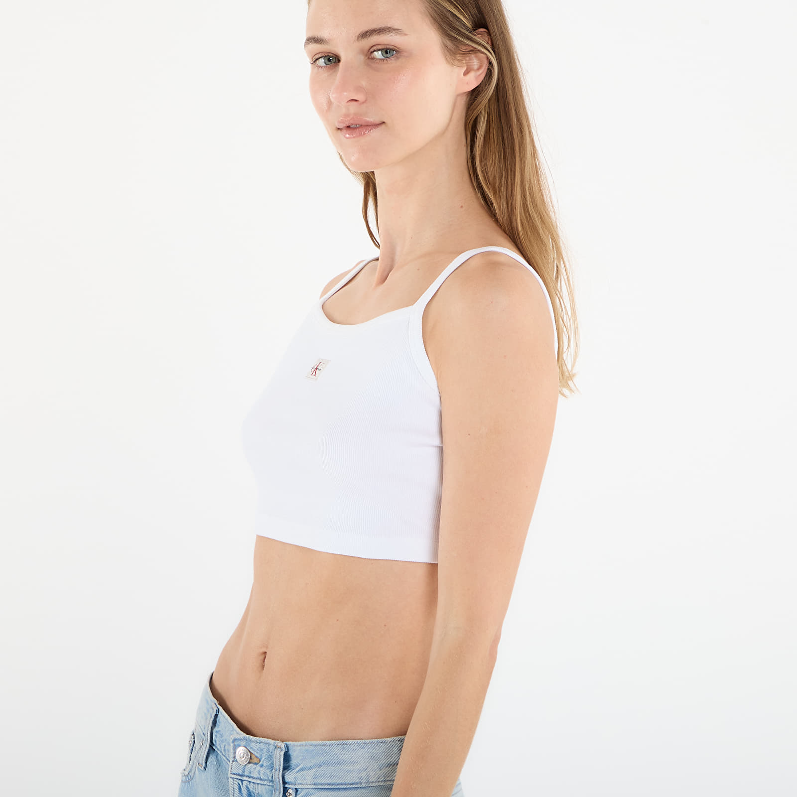Topper for kvinner Calvin Klein Jeans Woven Label 2X2 Baby White