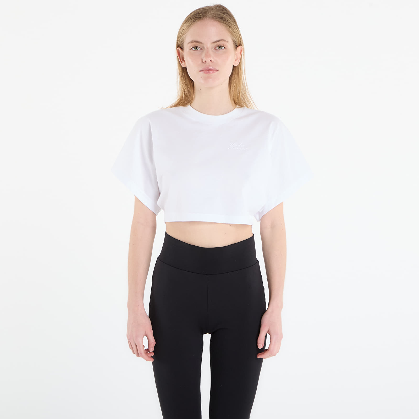 T-skjorter for kvinner Under Armour Cropped Script SS Tee White