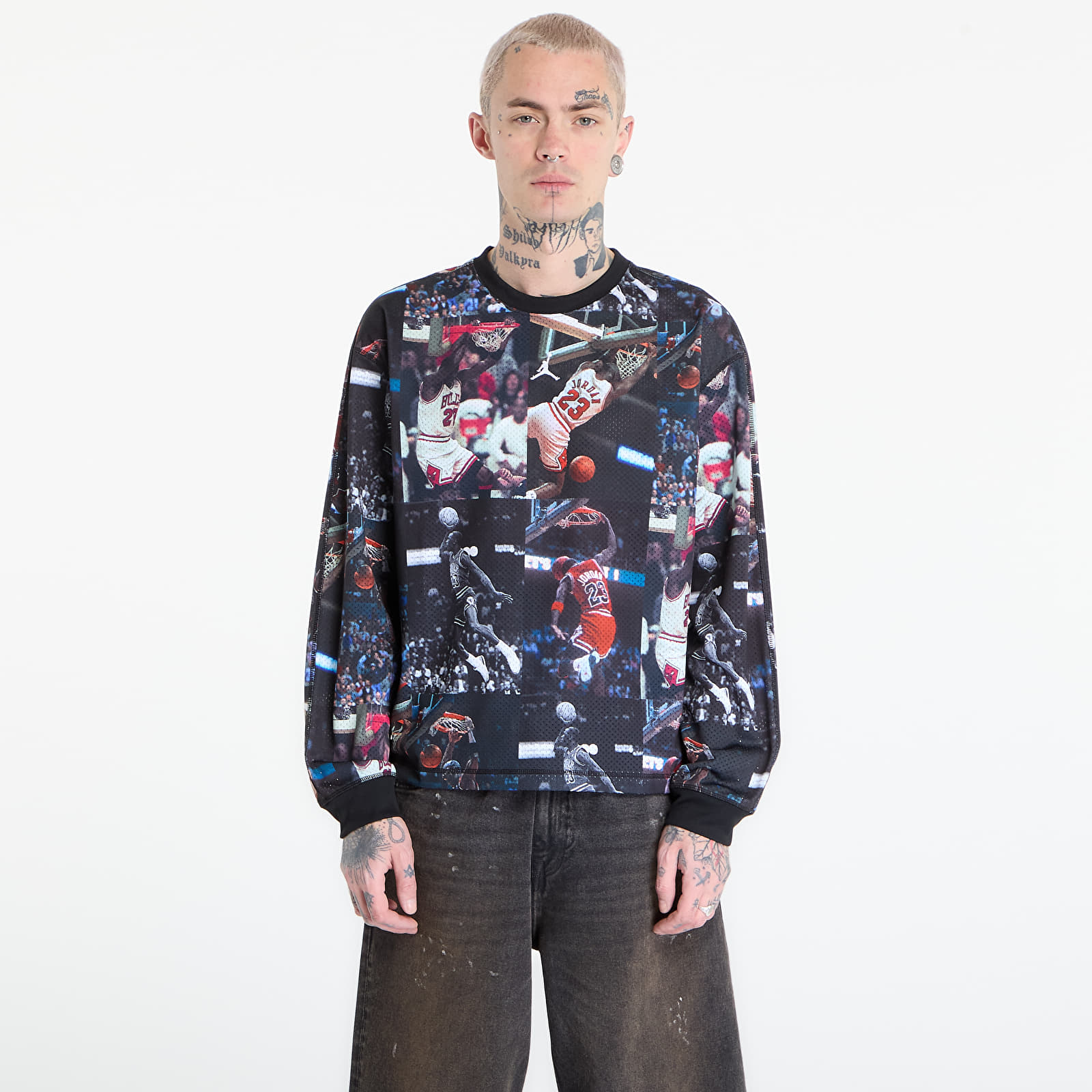 T-Shirts Jordan Flight Men's Printed Long-Sleeve Jersey Black/ White