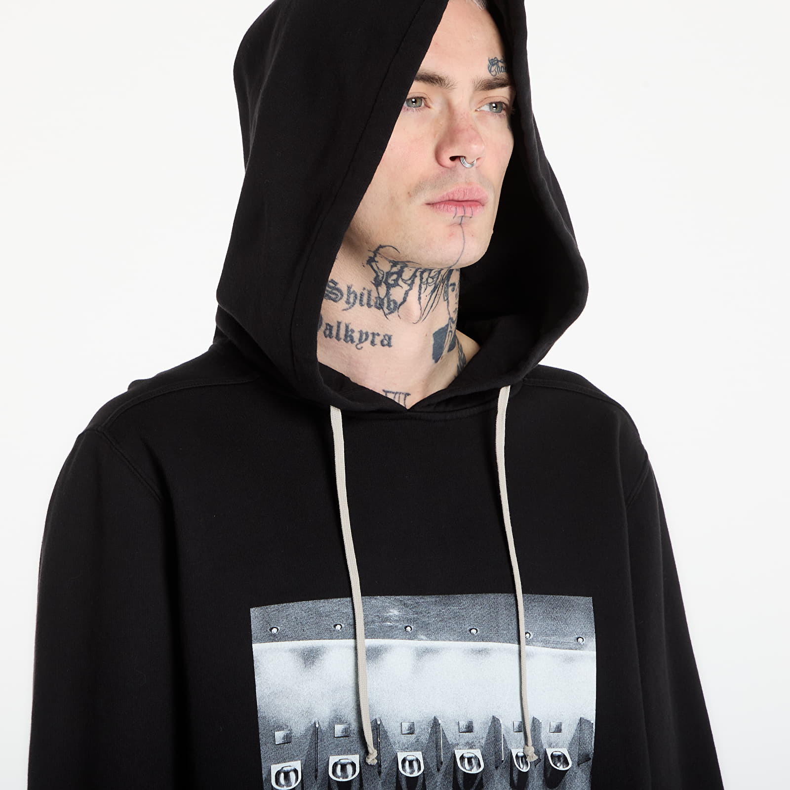 Džemperiai su gobtuvais ir džemperiai Rick Owens DRKSHDW Oversized Hoodie Black/ Milk