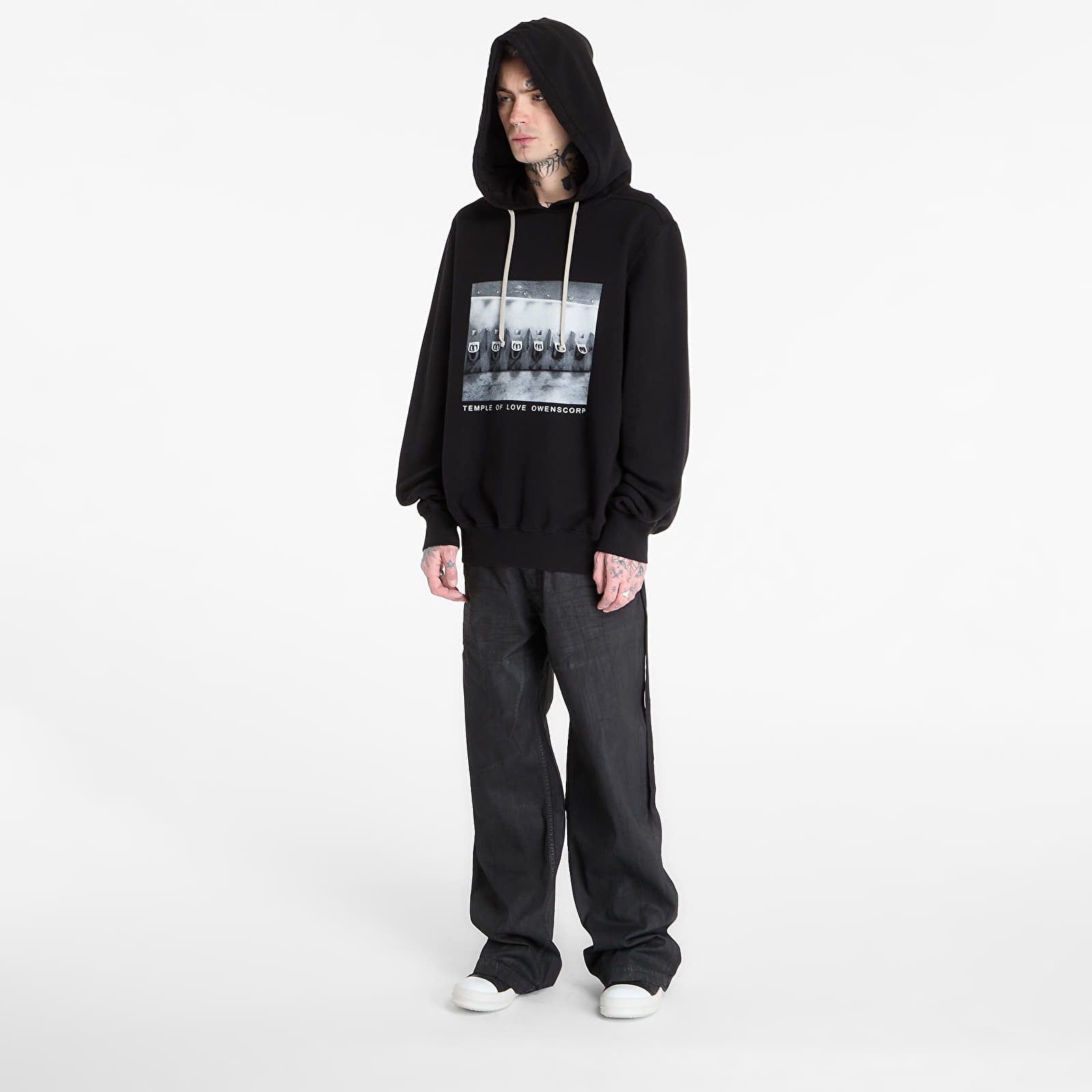 Džemperiai su gobtuvais ir džemperiai Rick Owens DRKSHDW Oversized Hoodie Black/ Milk