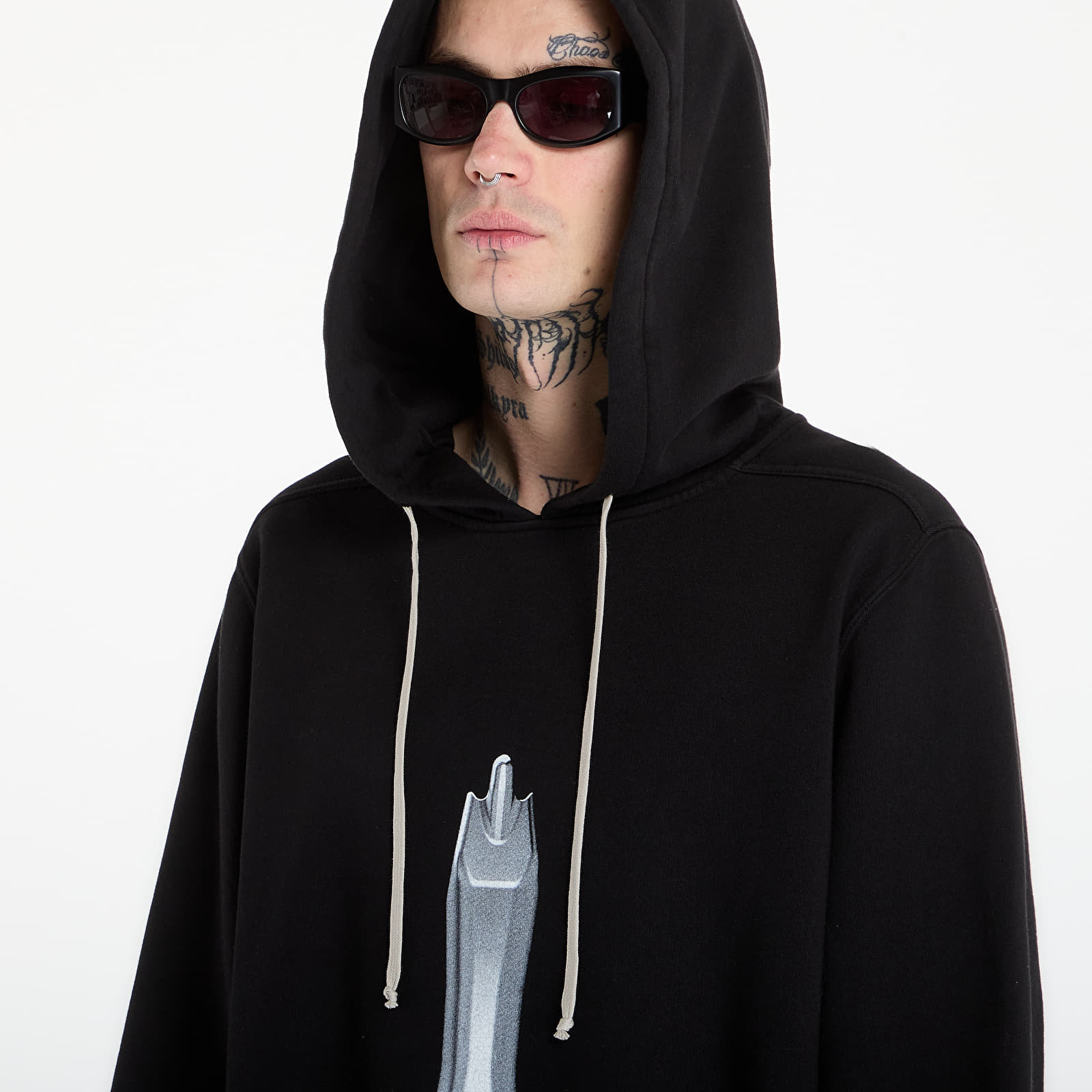 Džemperiai su gobtuvais ir džemperiai Rick Owens DRKSHDW Oversized Hoodie Black/ Milk