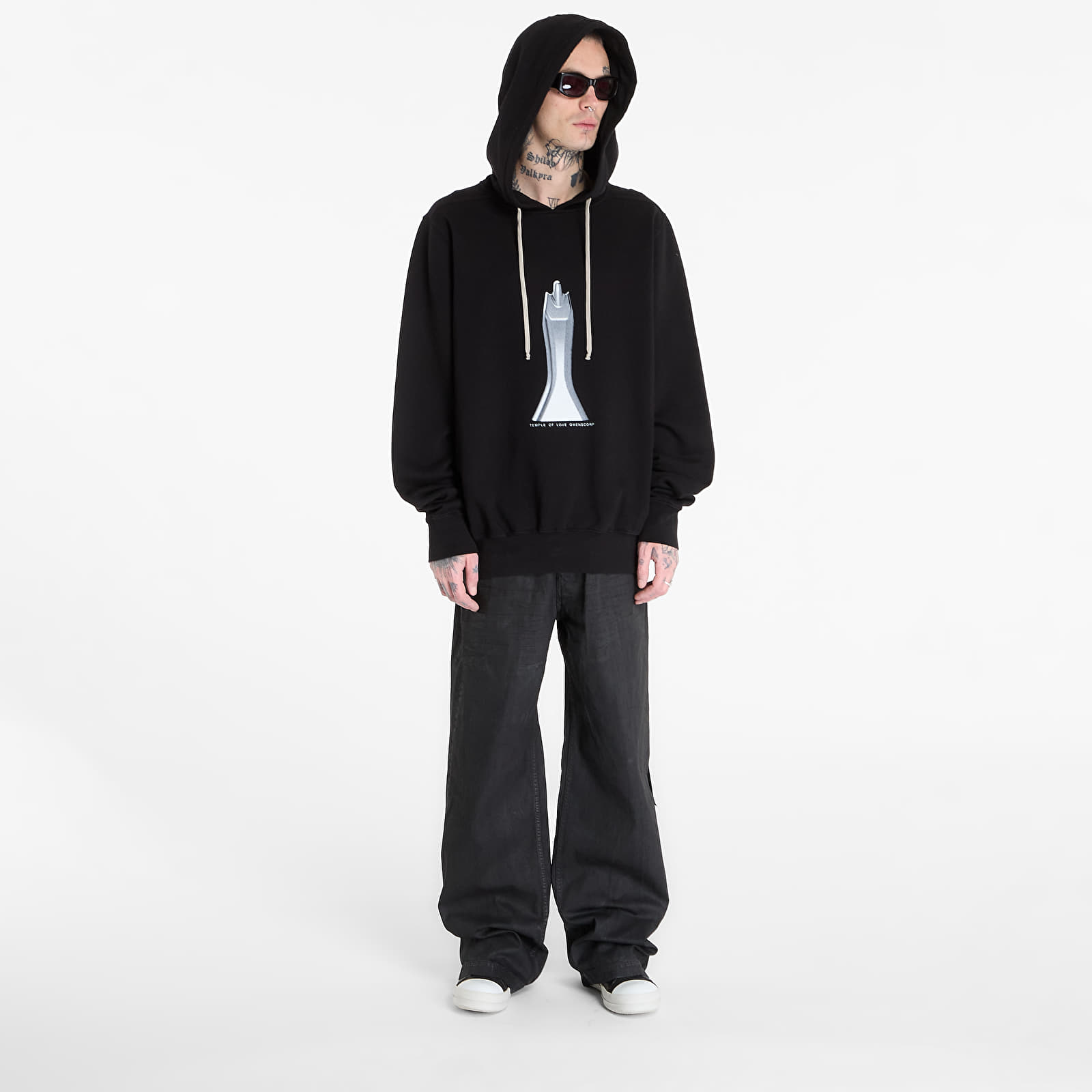 Džemperiai su gobtuvais ir džemperiai Rick Owens DRKSHDW Oversized Hoodie Black/ Milk