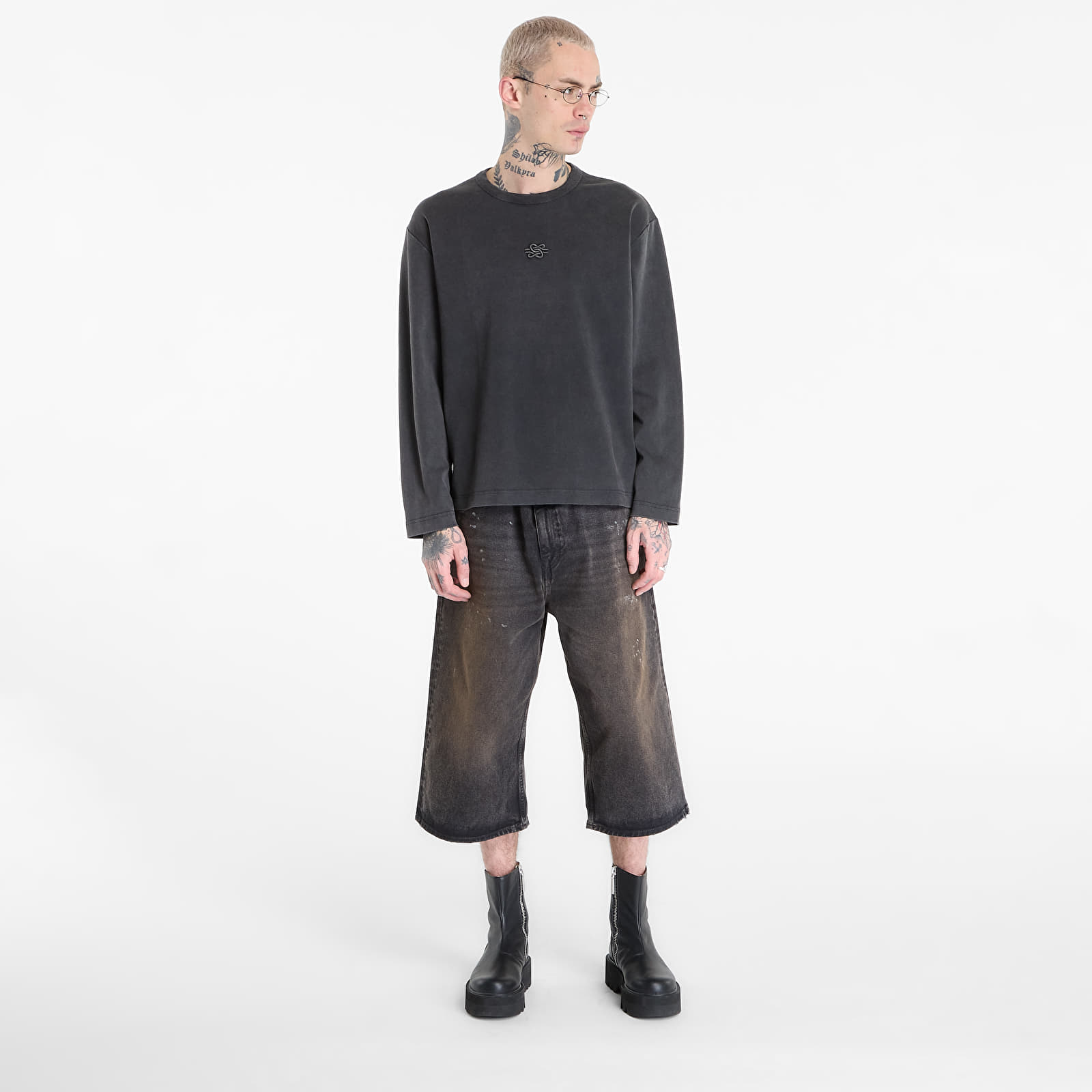Männer T-Shirts Filling Pieces Longsleeve Boxy Embroidered Vintage Black