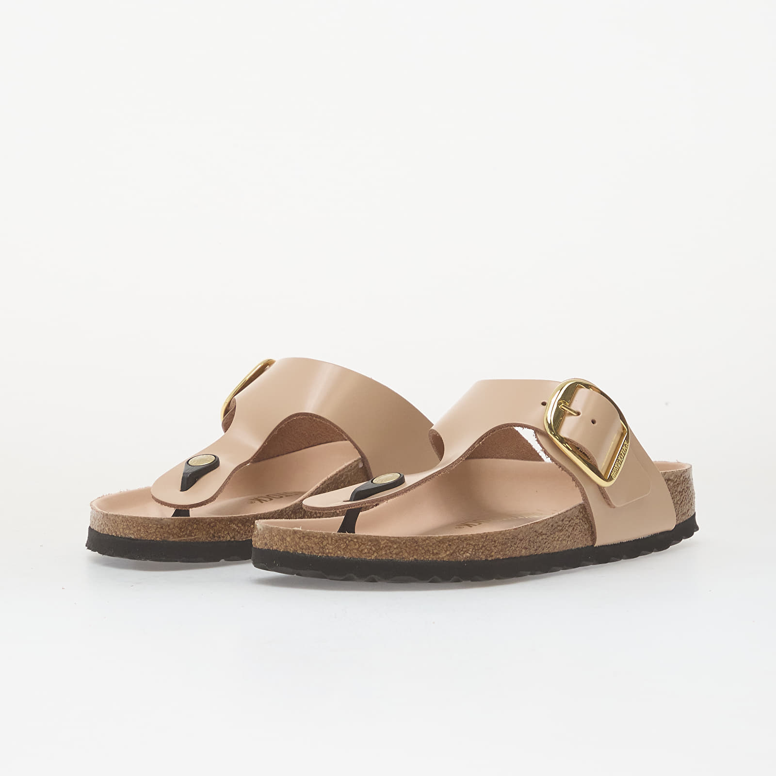 Női cipők Birkenstock Gizeh Big Buckle Natural Leather Patent Women High-Shine New Beige