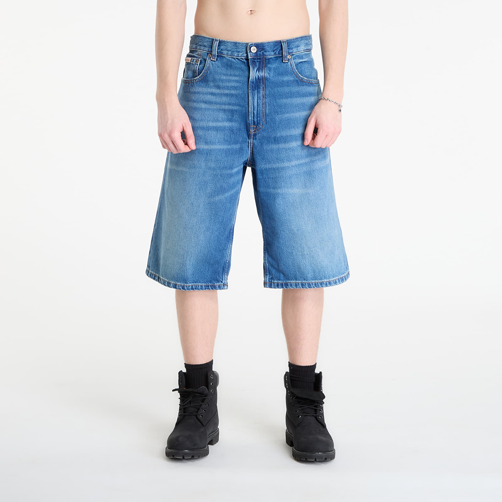 Calções de homem Calvin Klein Jeans Long Short Washed Em Blue