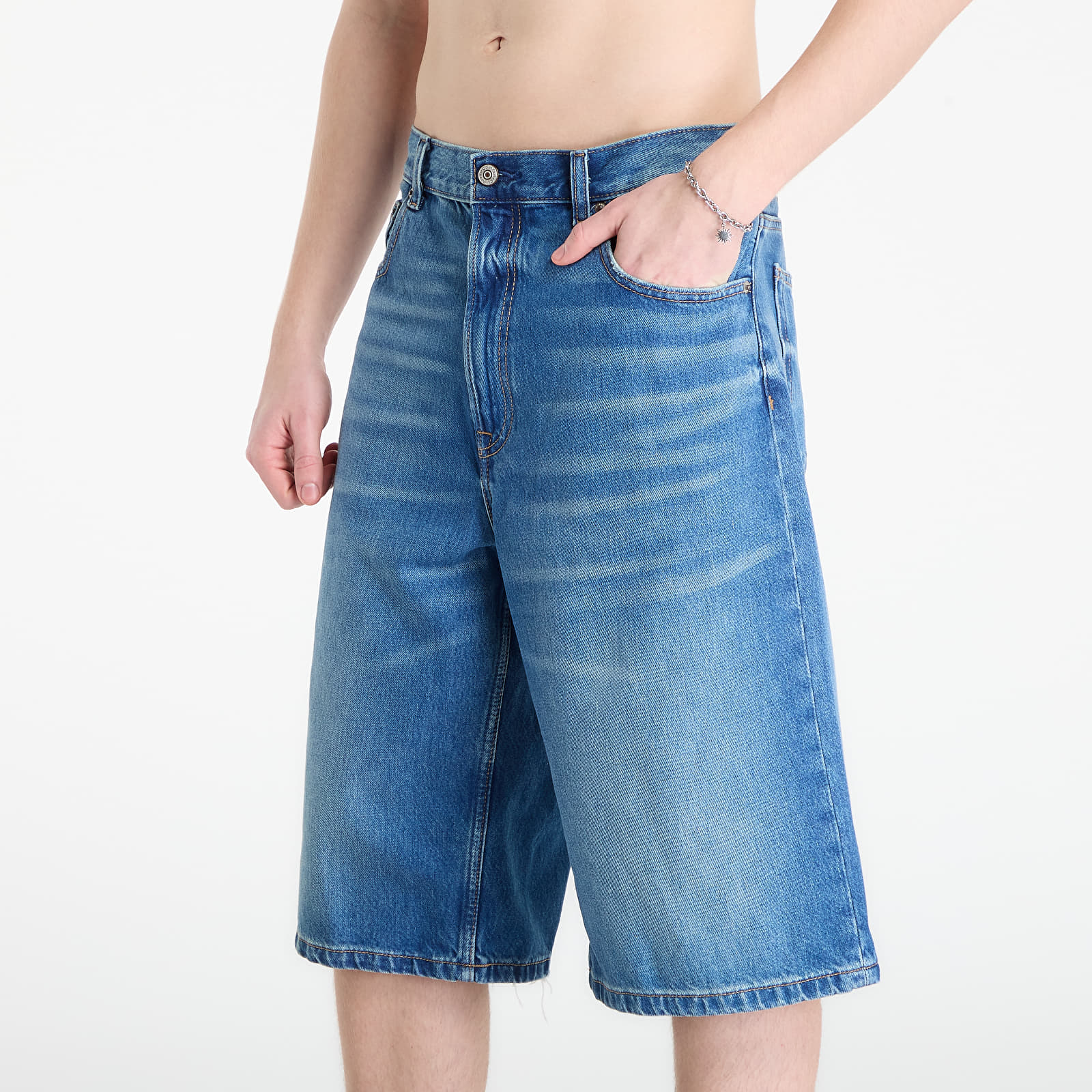 Calções de homem Calvin Klein Jeans Long Short Washed Em Blue