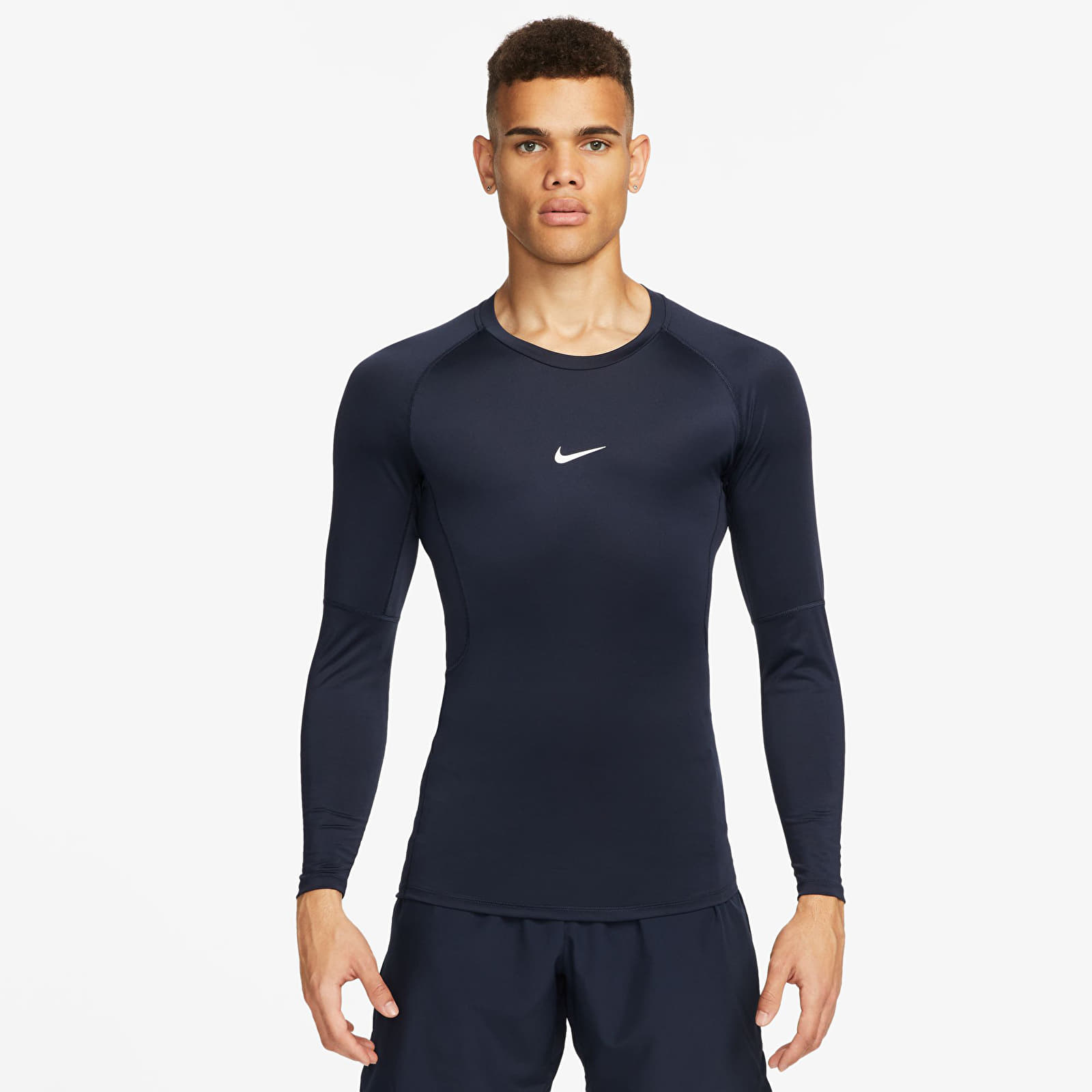 T-Shirts Nike Pro Men's Dri-FIT Tight Long-Sleeve Fitness Top Obsidian/ White
