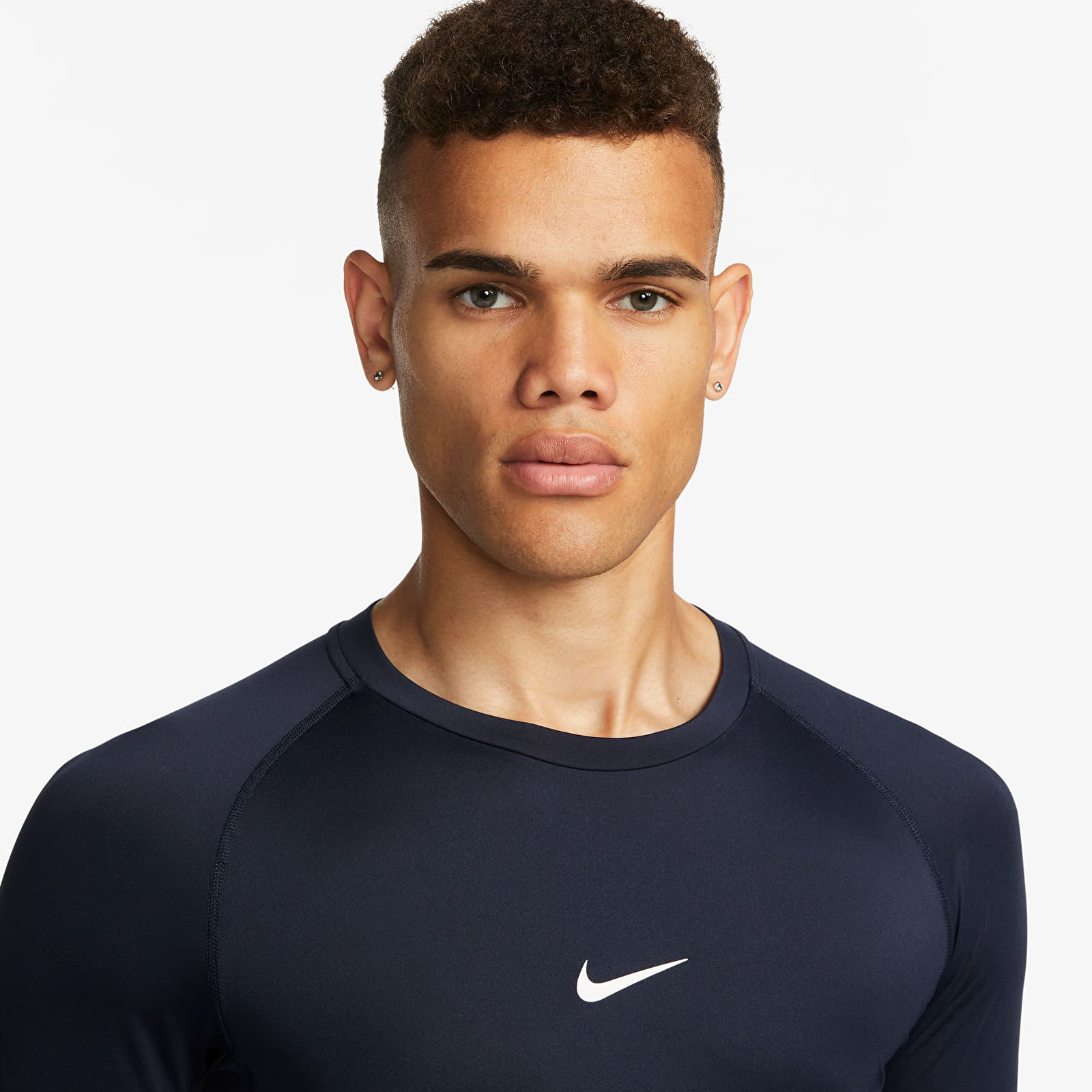 T-Shirts Nike Pro Men's Dri-FIT Tight Long-Sleeve Fitness Top Obsidian/ White