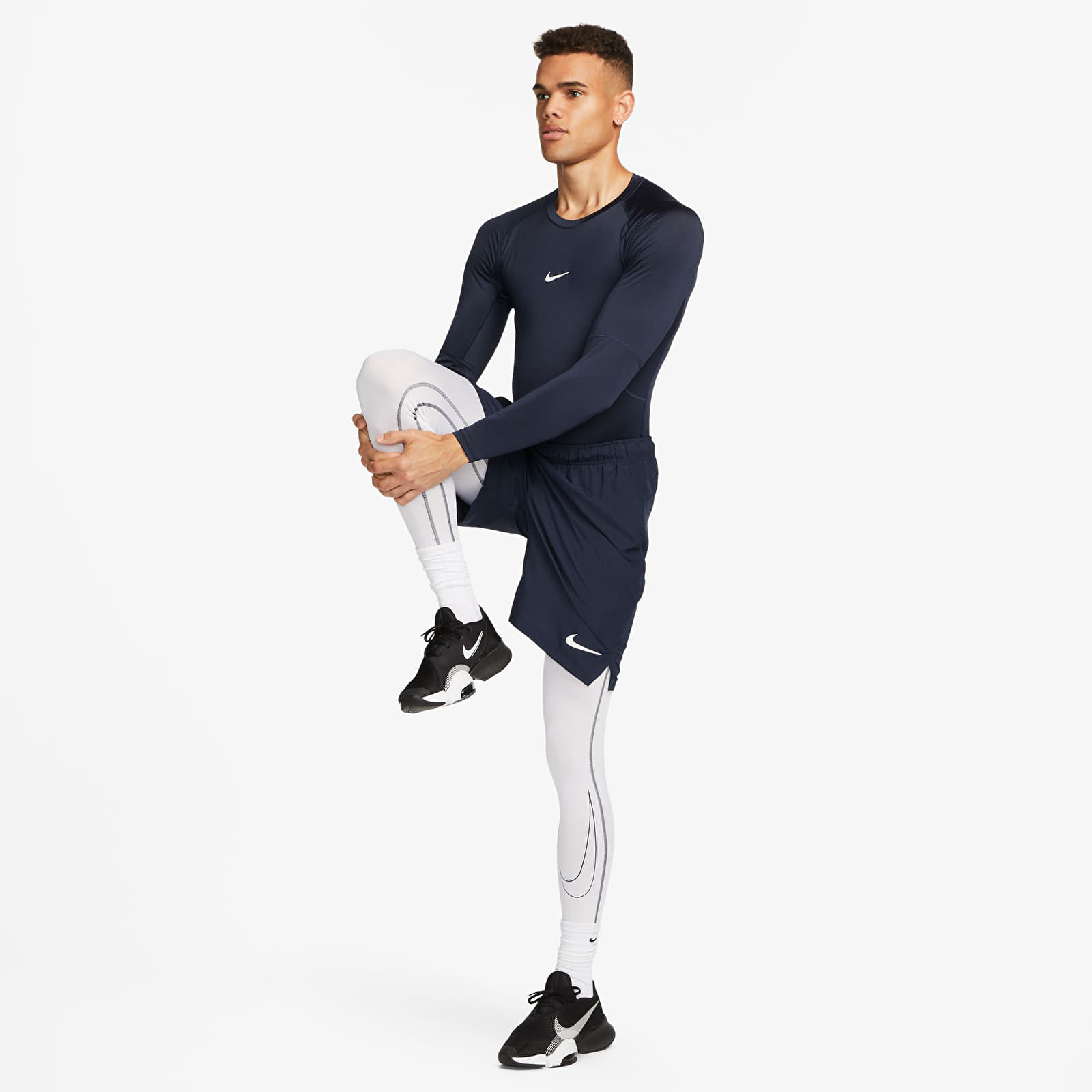 T-Shirts Nike Pro Men's Dri-FIT Tight Long-Sleeve Fitness Top Obsidian/ White