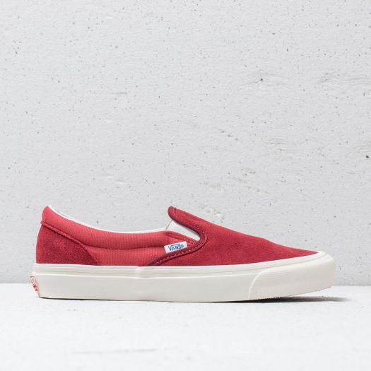 Red suede slip on vans discount