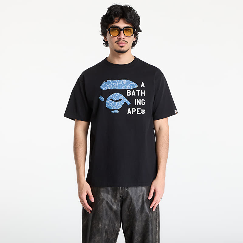 A BATHING APE Japanese Cloud Camo Bape Face Tag Tee UNISEX Black