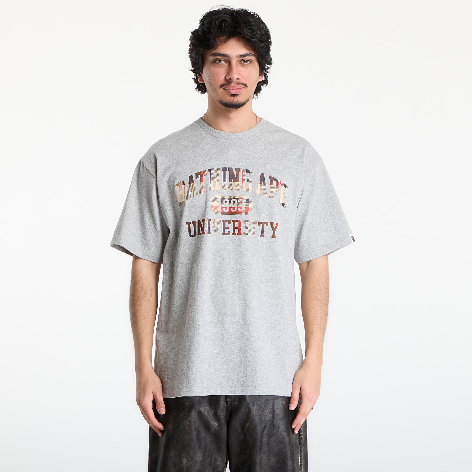 T-shirts A BATHING APE Bape Check University College Logo Tee UNISEX Gray