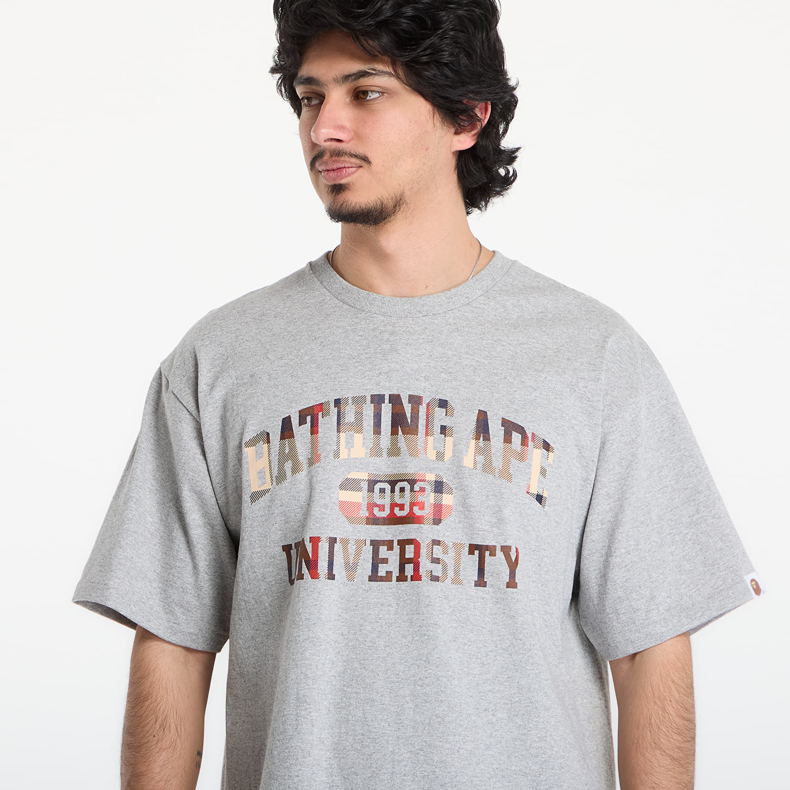  T-shirt A Bathing Ape Bape Check University College Logo Tee Unisex Gray L 