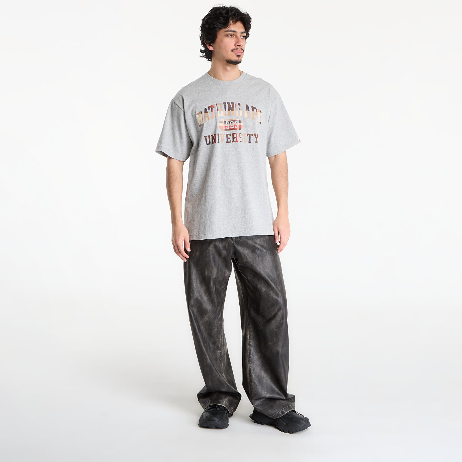 T-shirts A BATHING APE Bape Check University College Logo Tee UNISEX Gray