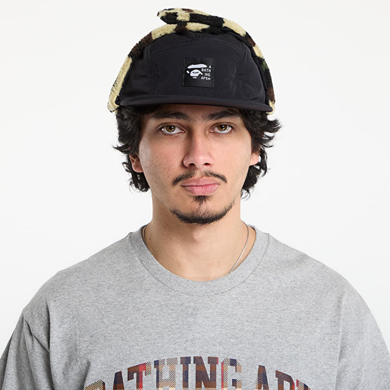 A BATHING APE 1St Camo Puffy Flight Cap Black