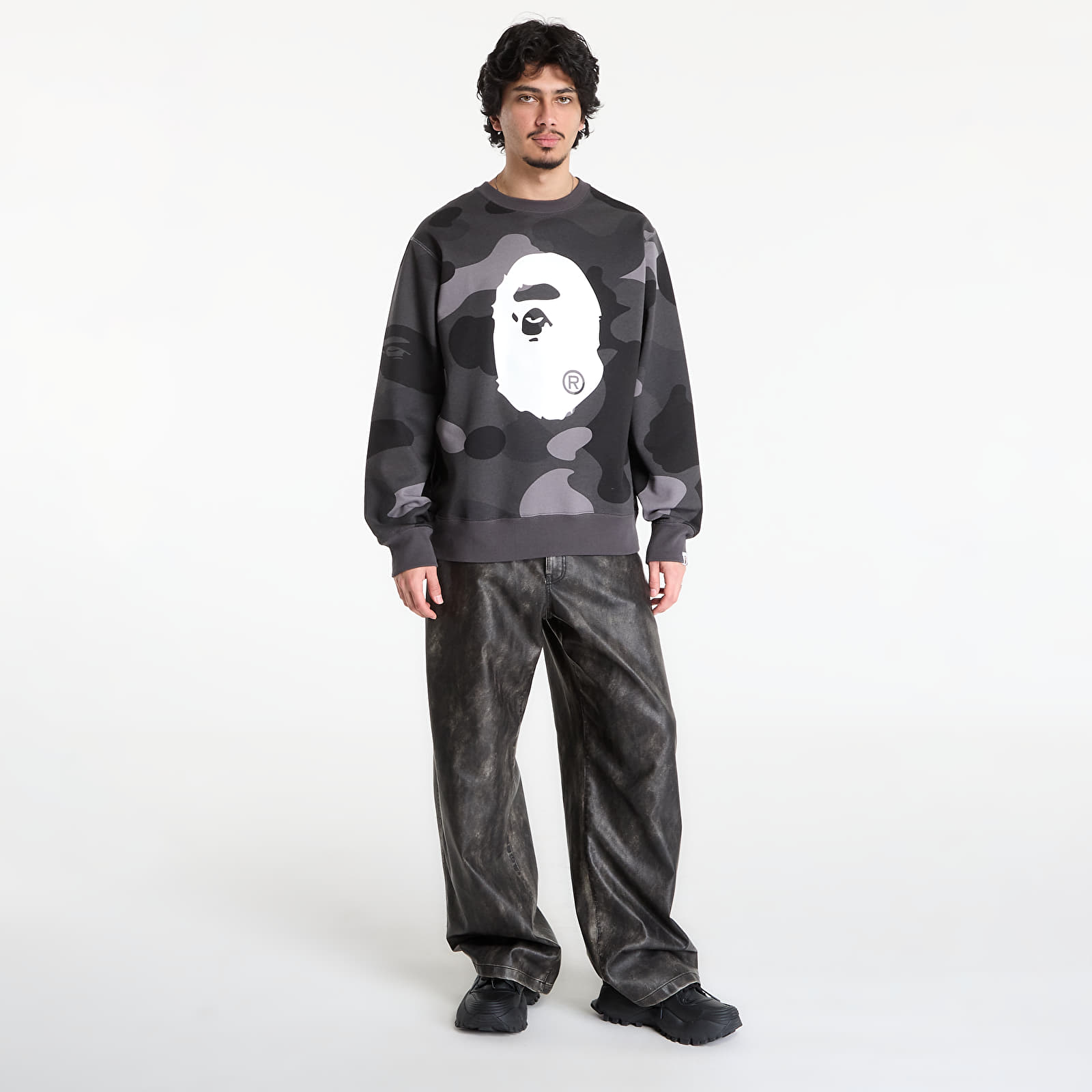 Mikiny A BATHING APE Mega Color Camo Big Ape Head Crewneck Sweatshirt UNISEX Black