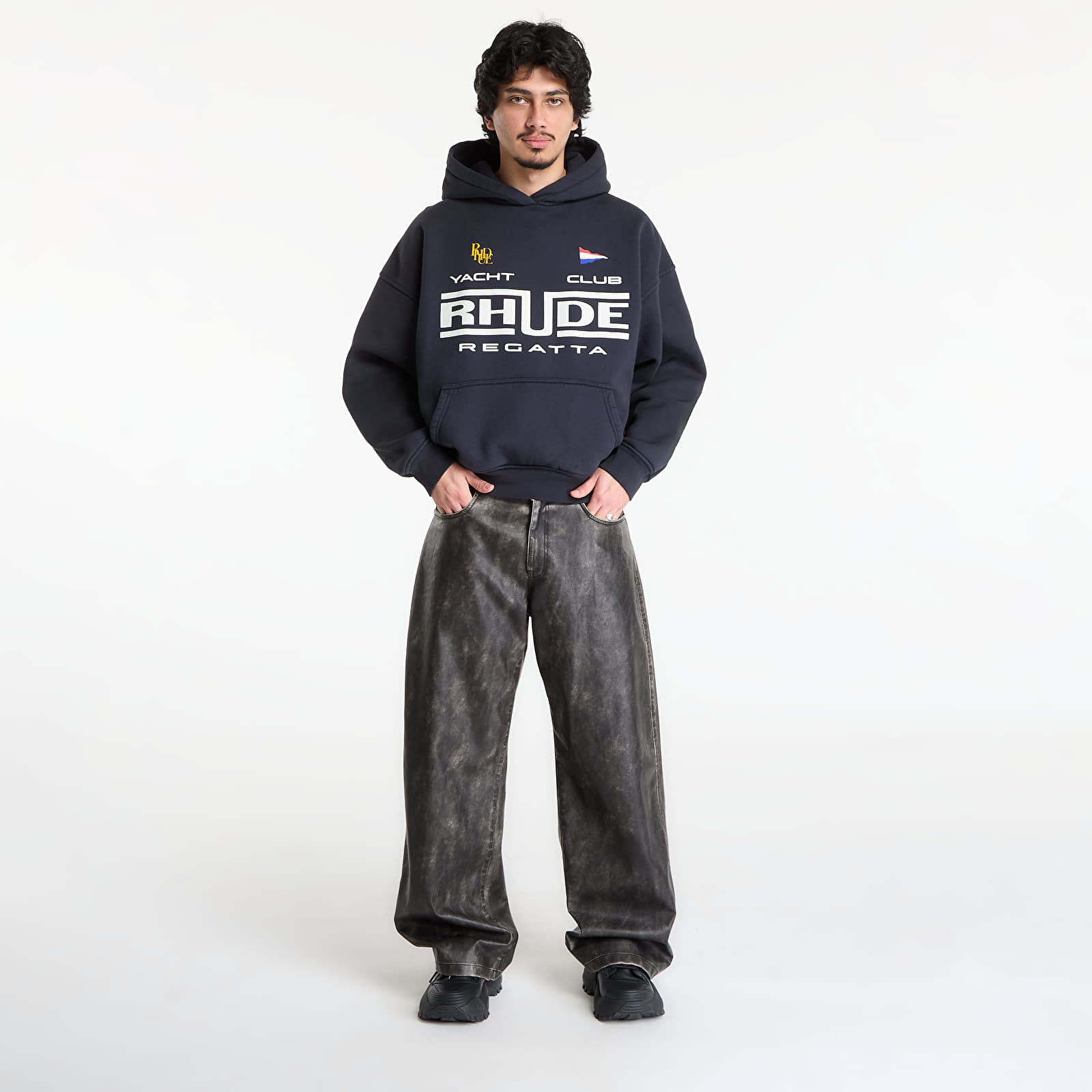 Pánske mikiny Rhude Regatta Club Hoodie Vintage Black/ White