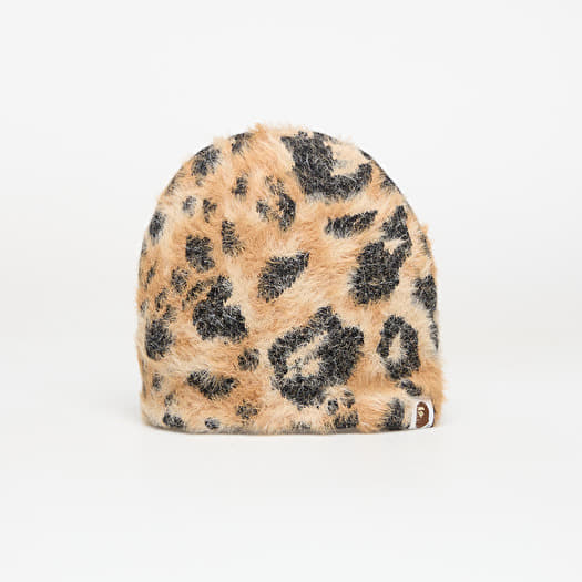 Hats A BATHING APE Wild Leopard Pattern Ape Face Knit Cap Beige