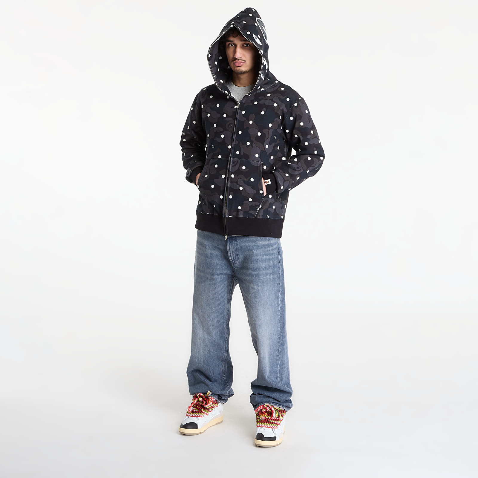 Kapuutsikud ja kampsunid A BATHING APE Abc Dot Shark Full Zip Hoodie UNISEX Black