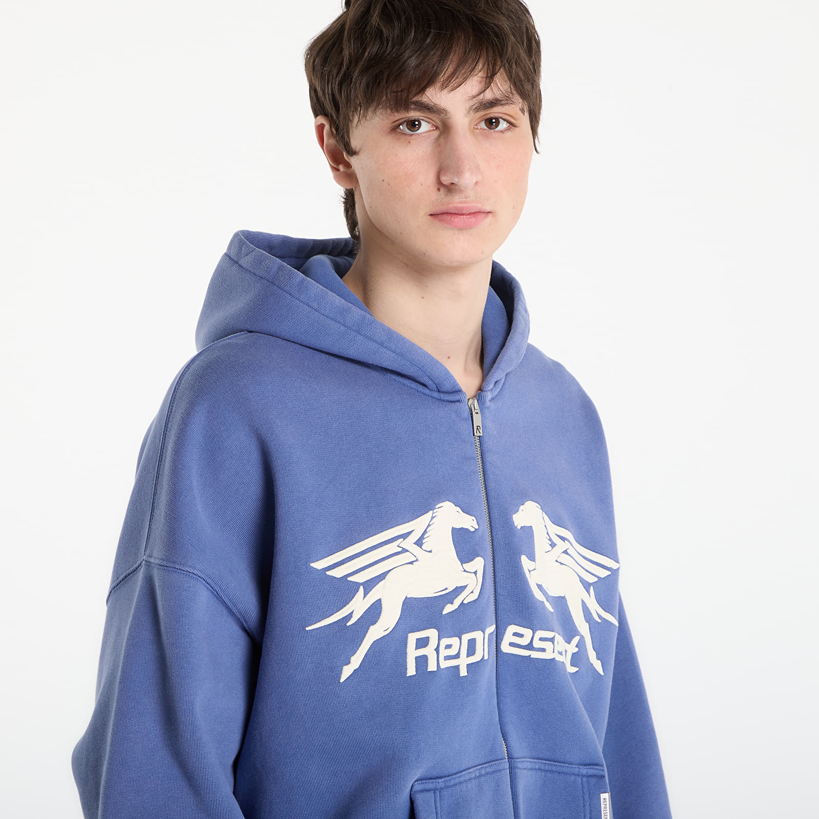 Moški hoodiji  REPRESENT Pegasus Zip Through Hoodie UNISEX Indigo