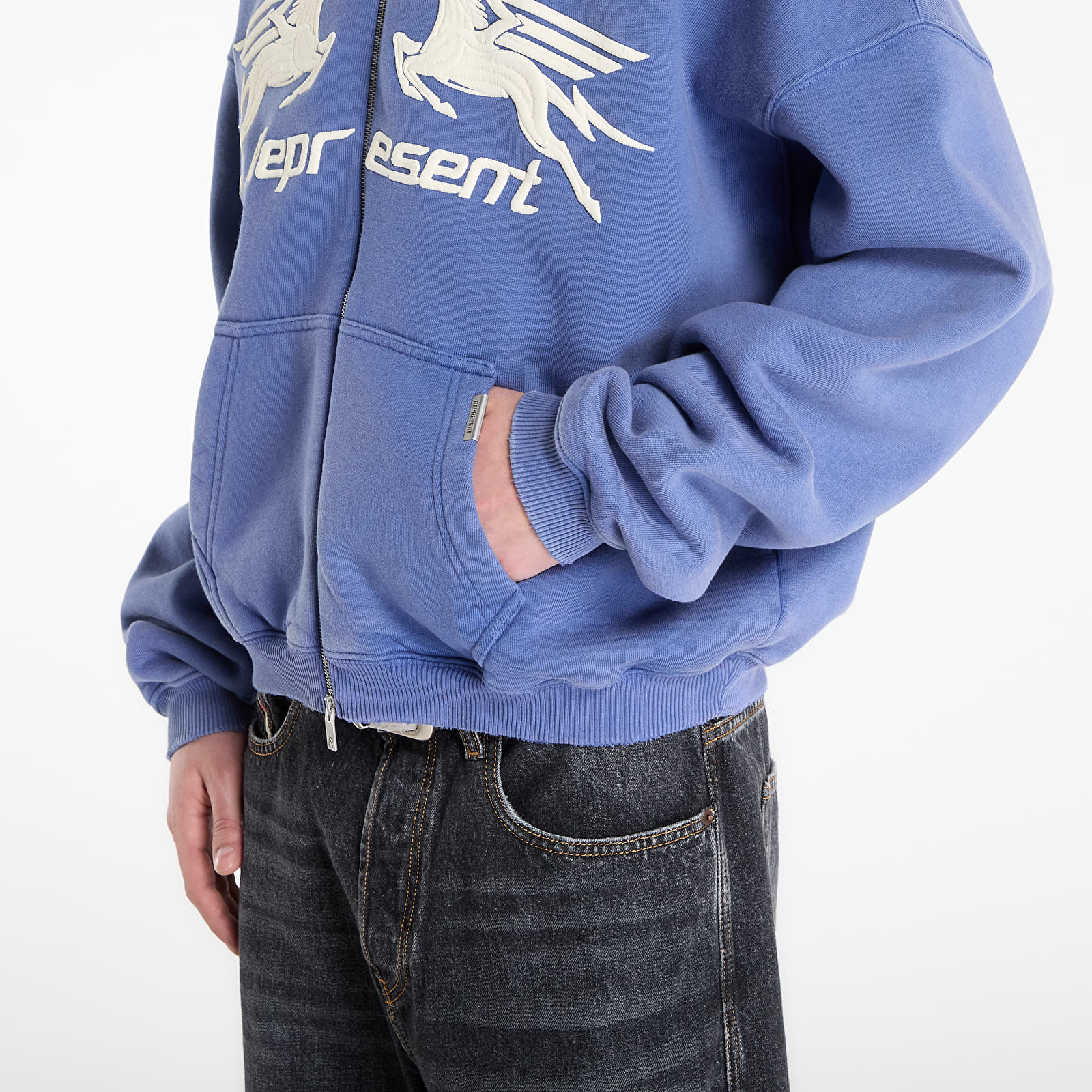 Moški hoodiji  REPRESENT Pegasus Zip Through Hoodie UNISEX Indigo