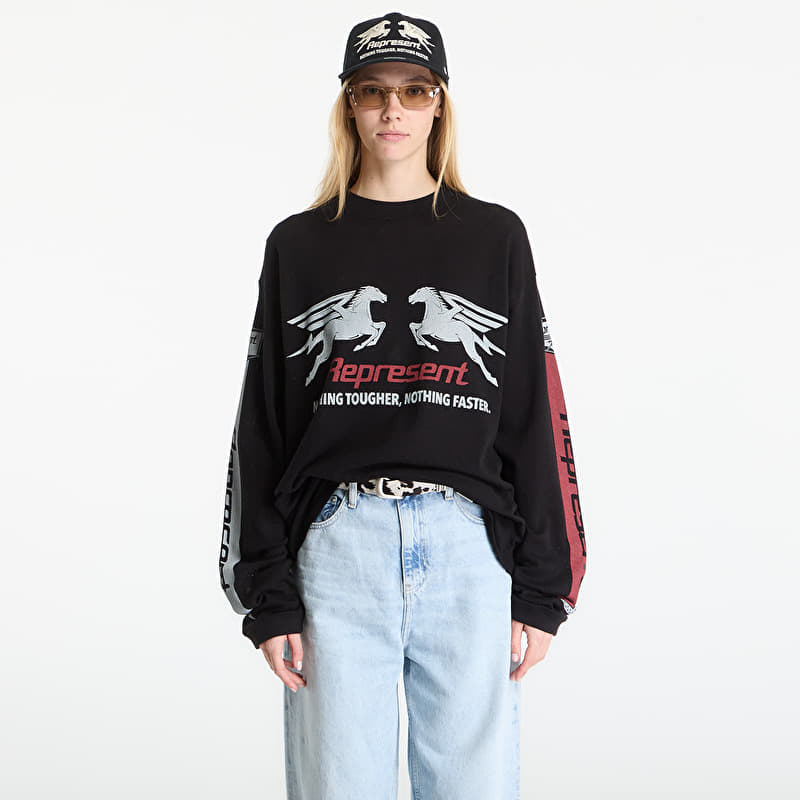 T-särk REPRESENT Mesh Pegasus Long Sleeve T-Shirt UNISEX Jet Black