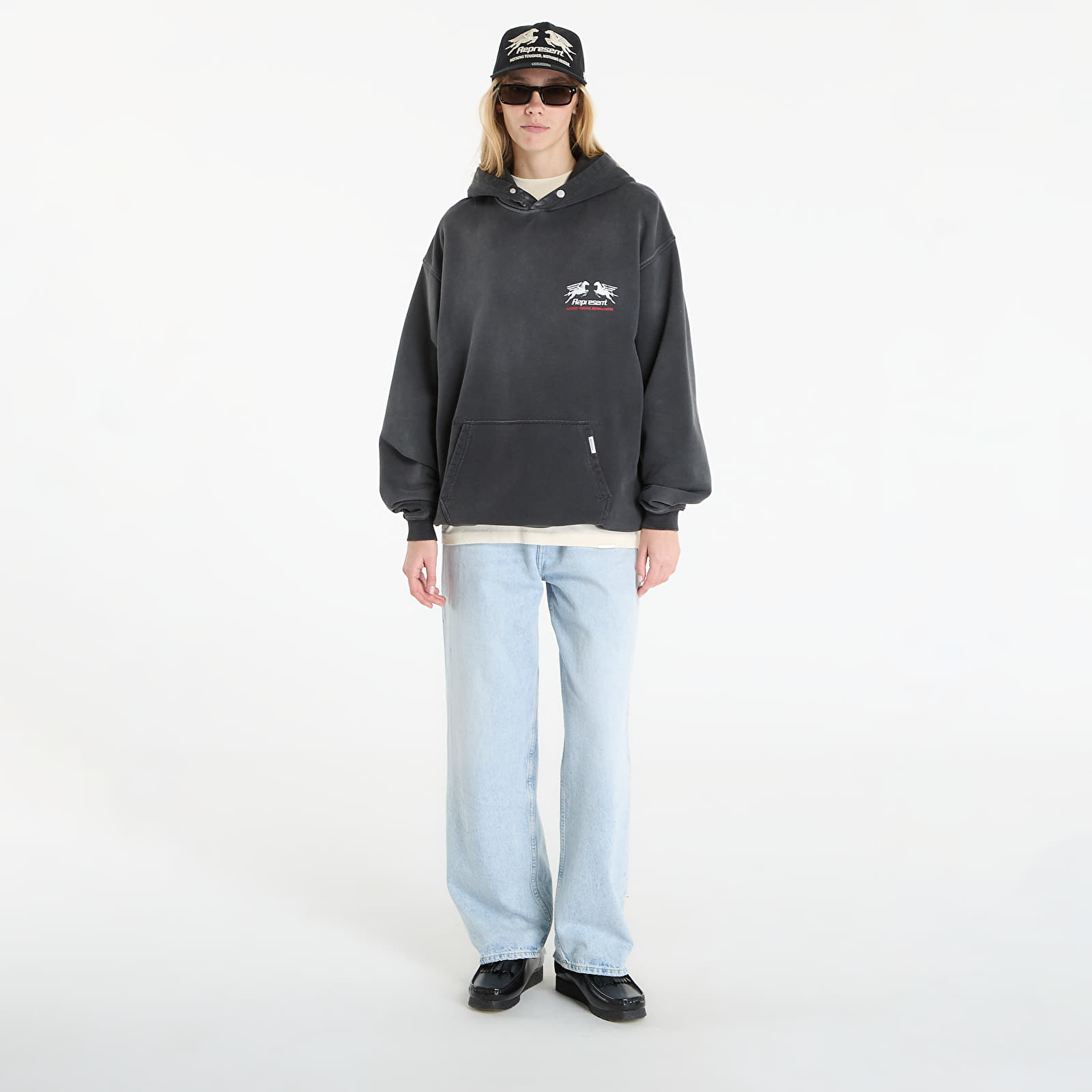 Pánské mikiny REPRESENT 24 Hour Service Hoodie UNISEX Stained Black