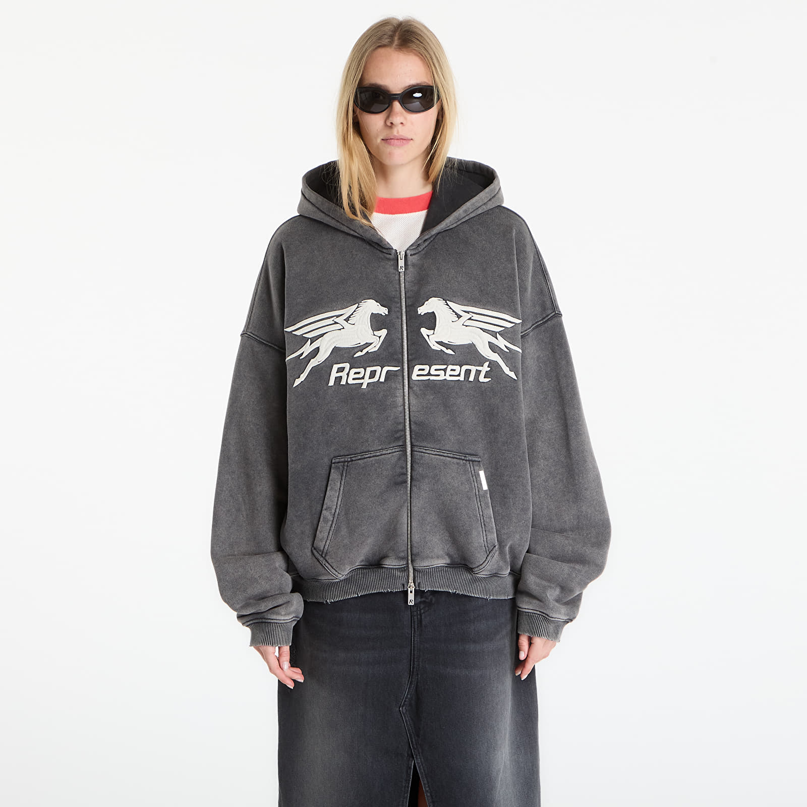 Men's hoodies REPRESENT Pegasus Zip Through Hoodie UNISEX Vintage Grey