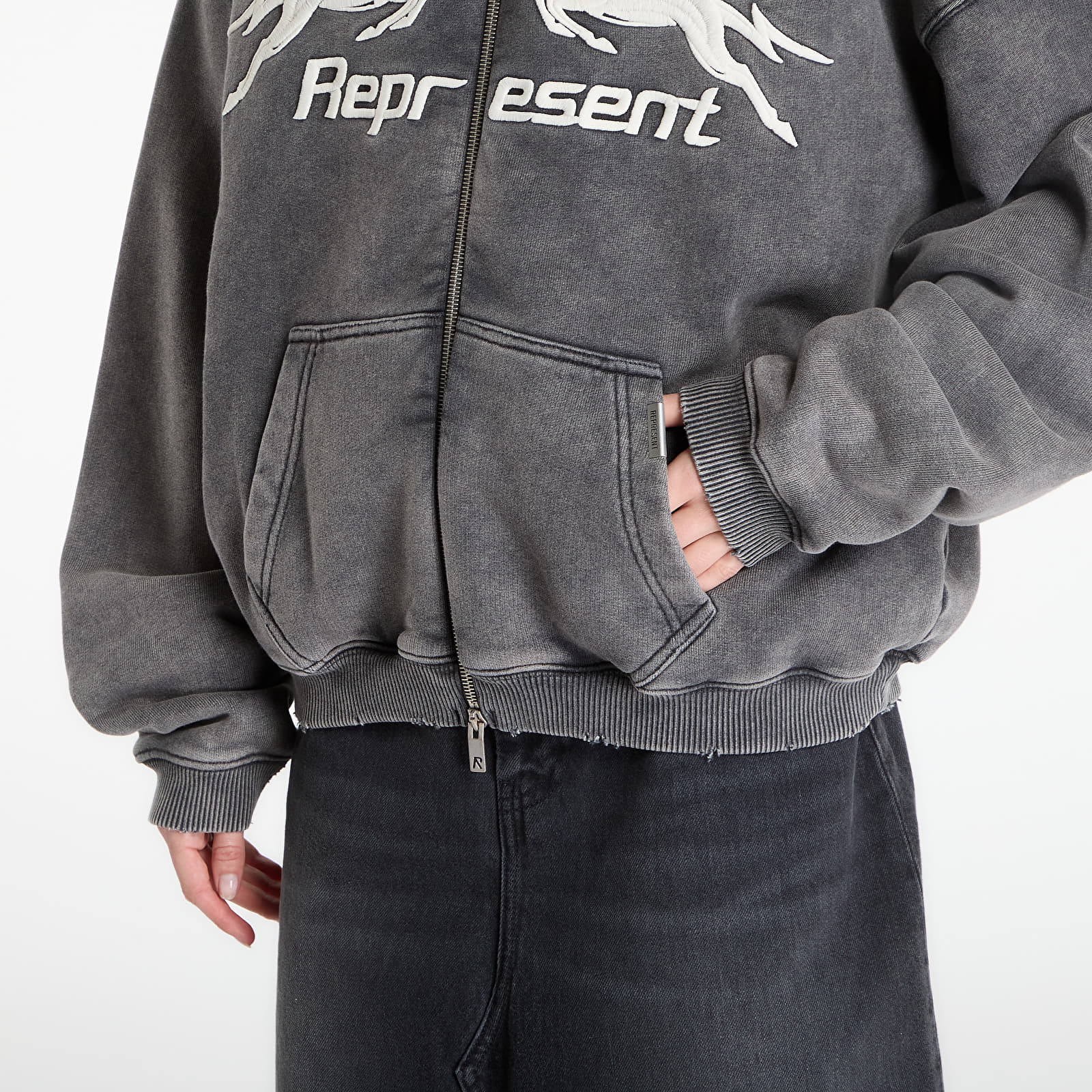 Men's hoodies REPRESENT Pegasus Zip Through Hoodie UNISEX Vintage Grey