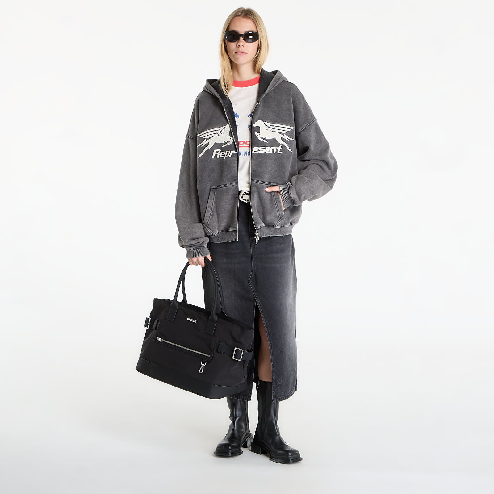 Men's hoodies REPRESENT Pegasus Zip Through Hoodie UNISEX Vintage Grey