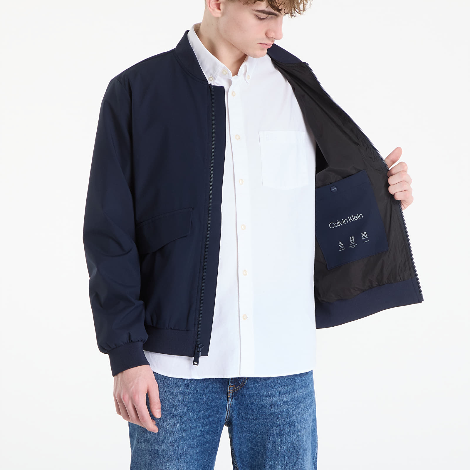 Pánské bundy Calvin Klein Ls Soft Tech Bomber Jacket Dark Sapphire